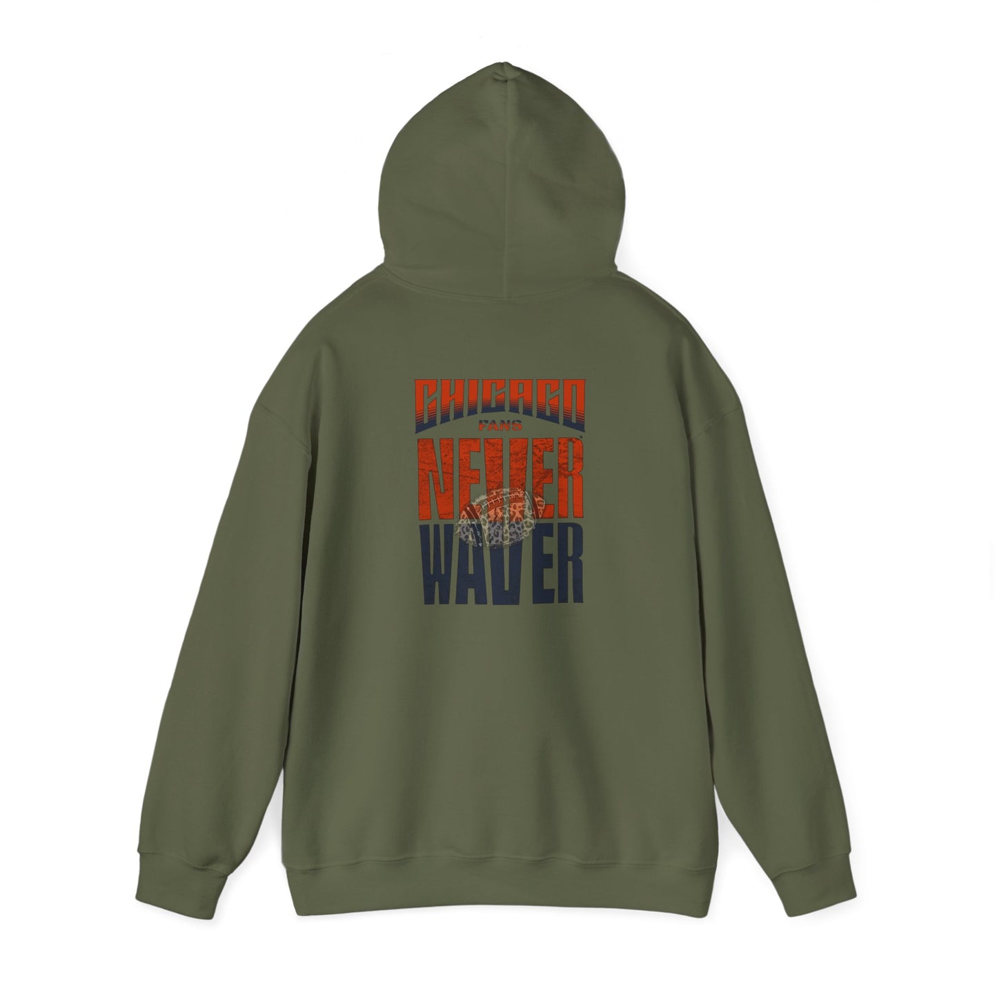 Unisex Heavy Blend™ Hooded Sweatshirt - Chicago Fans Never Waver w Leopard Football Motivational Hoodie - Never Waver