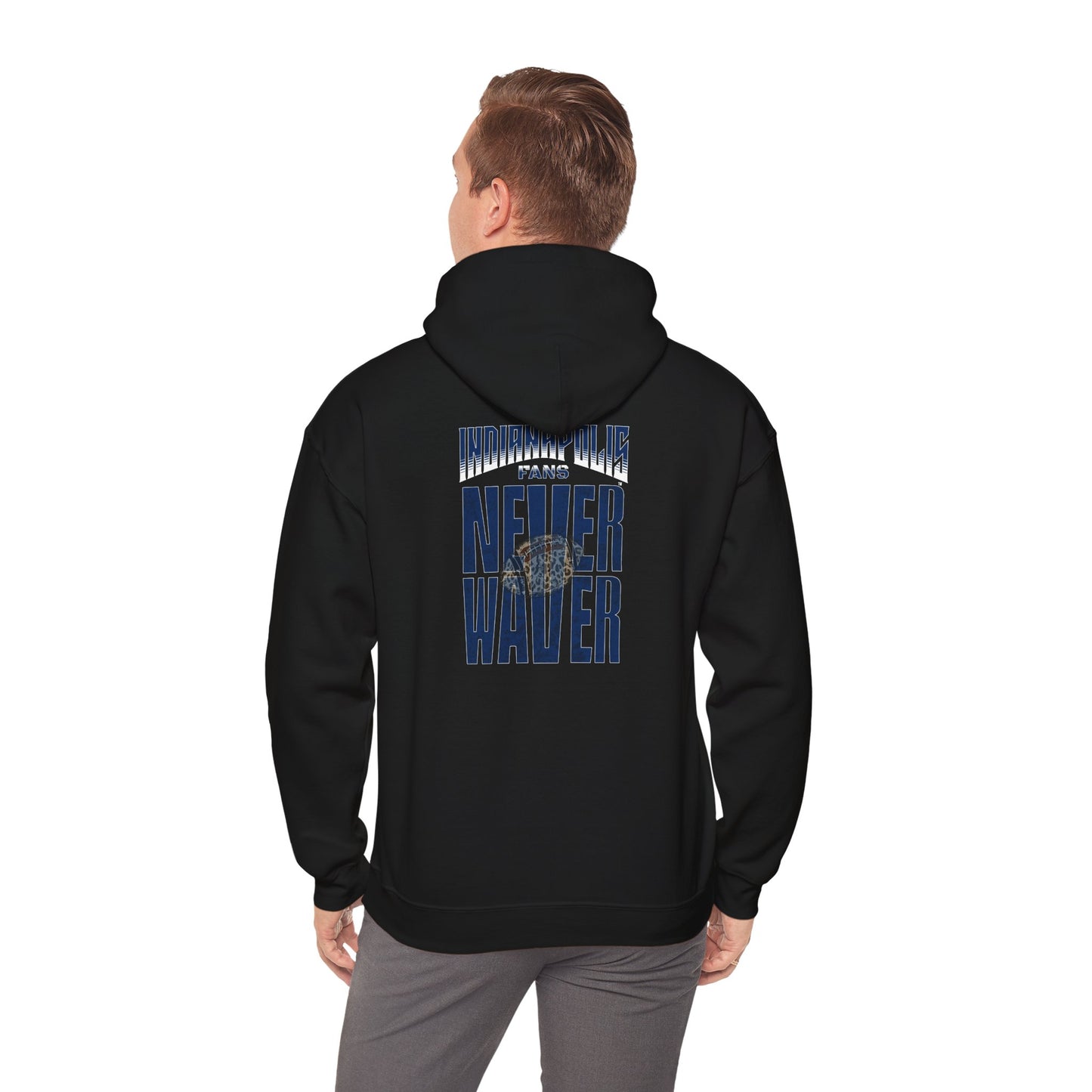 Unisex Heavy Blend™ 'Indianapolis Fans Never Waver' Hoodie - Inspirational Apparel for Everyday Comfort - Never Waver