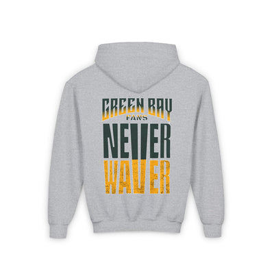 Green Bay Fans Never Waver Youth Heavy Blend Hooded Sweatshirt - Never Waver