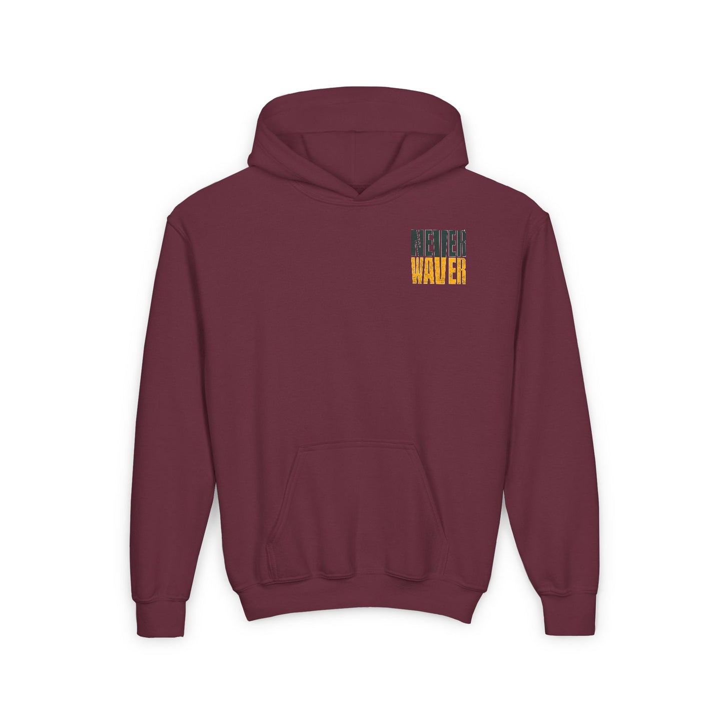Green Bay Fans Never Waver Youth Heavy Blend Hooded Sweatshirt - Never Waver