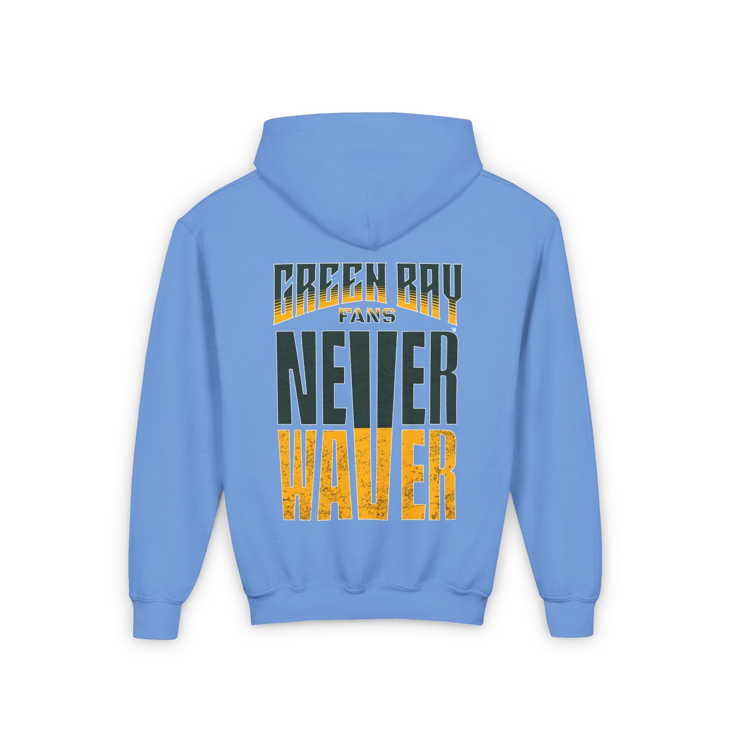 Green Bay Fans Never Waver Youth Heavy Blend Hooded Sweatshirt - Never Waver
