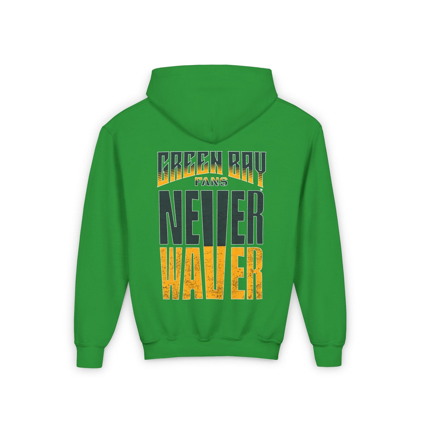 Green Bay Fans Never Waver Youth Heavy Blend Hooded Sweatshirt - Never Waver