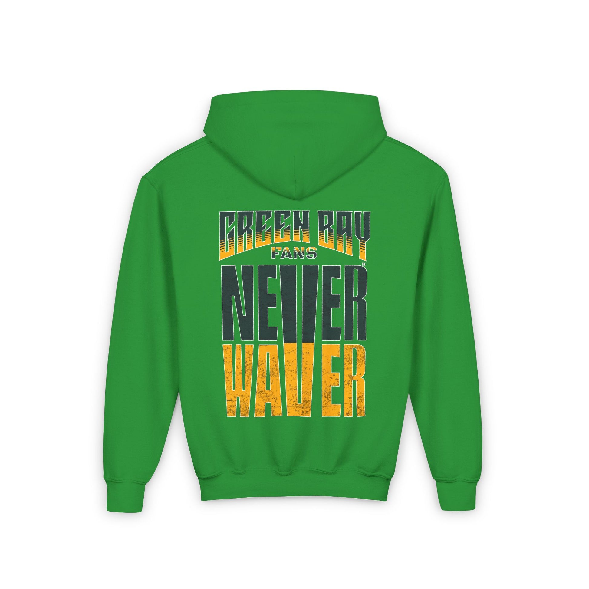 Green Bay Fans Never Waver Youth Heavy Blend Hooded Sweatshirt - Never Waver