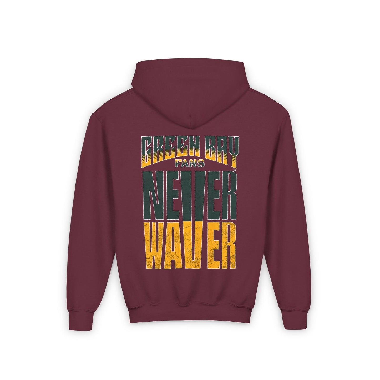 Green Bay Fans Never Waver Youth Heavy Blend Hooded Sweatshirt - Never Waver