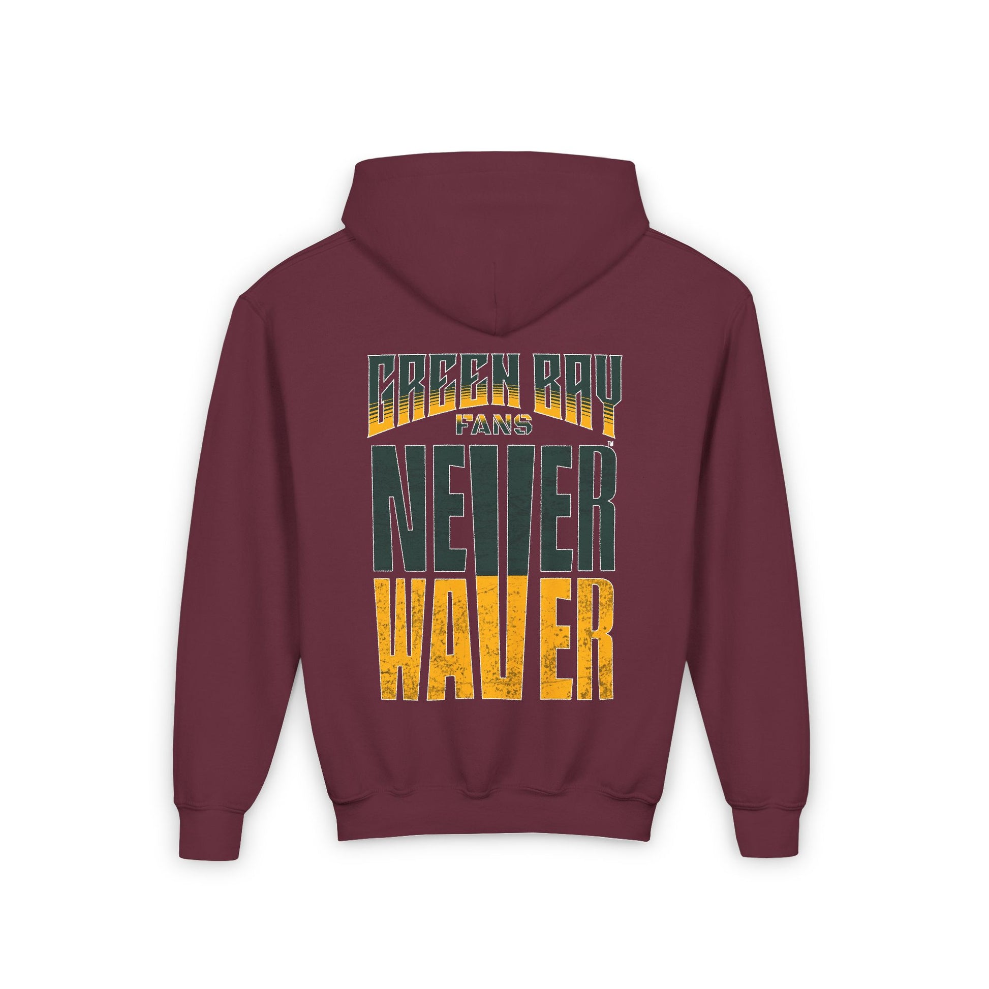 Green Bay Fans Never Waver Youth Heavy Blend Hooded Sweatshirt - Never Waver