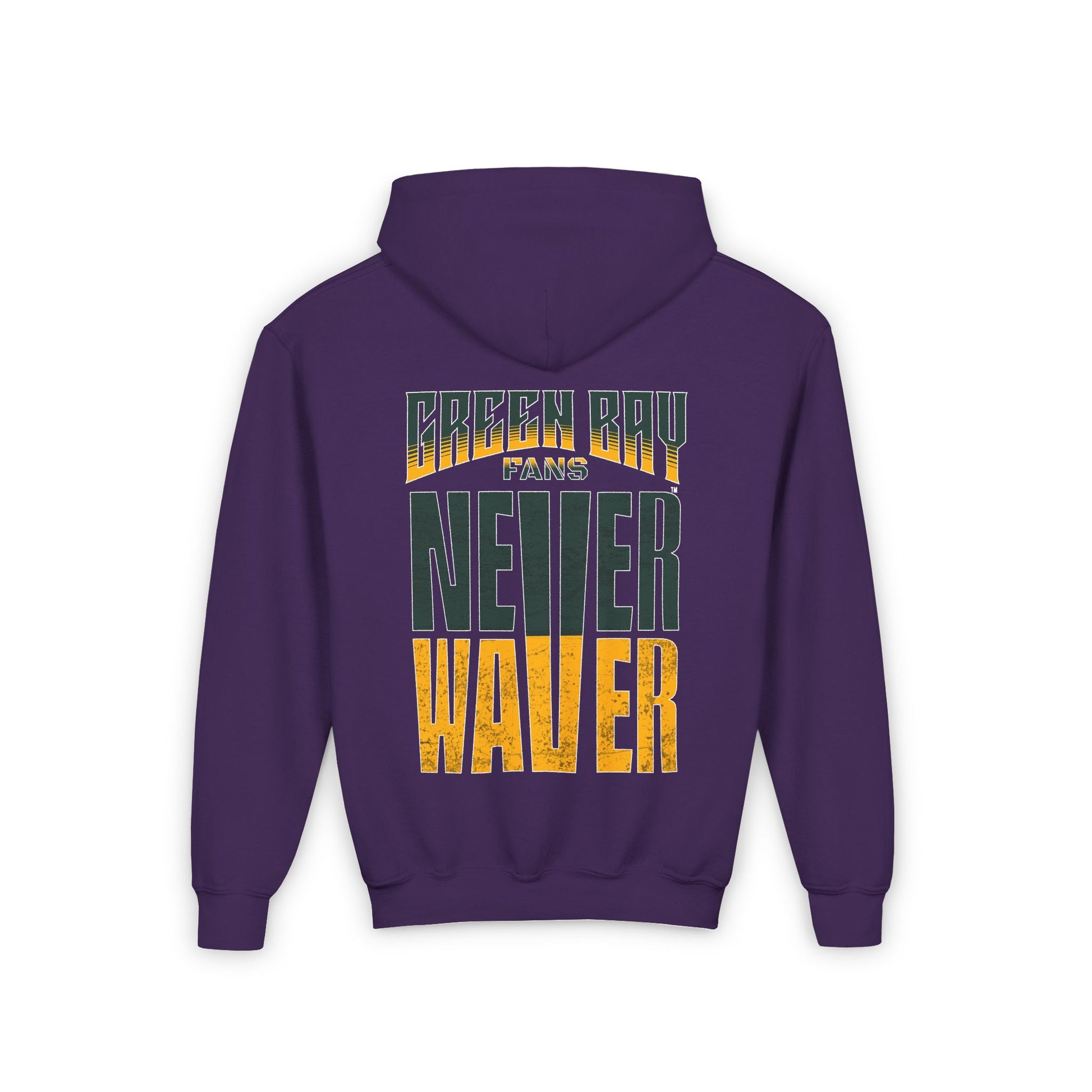Green Bay Fans Never Waver Youth Heavy Blend Hooded Sweatshirt - Never Waver