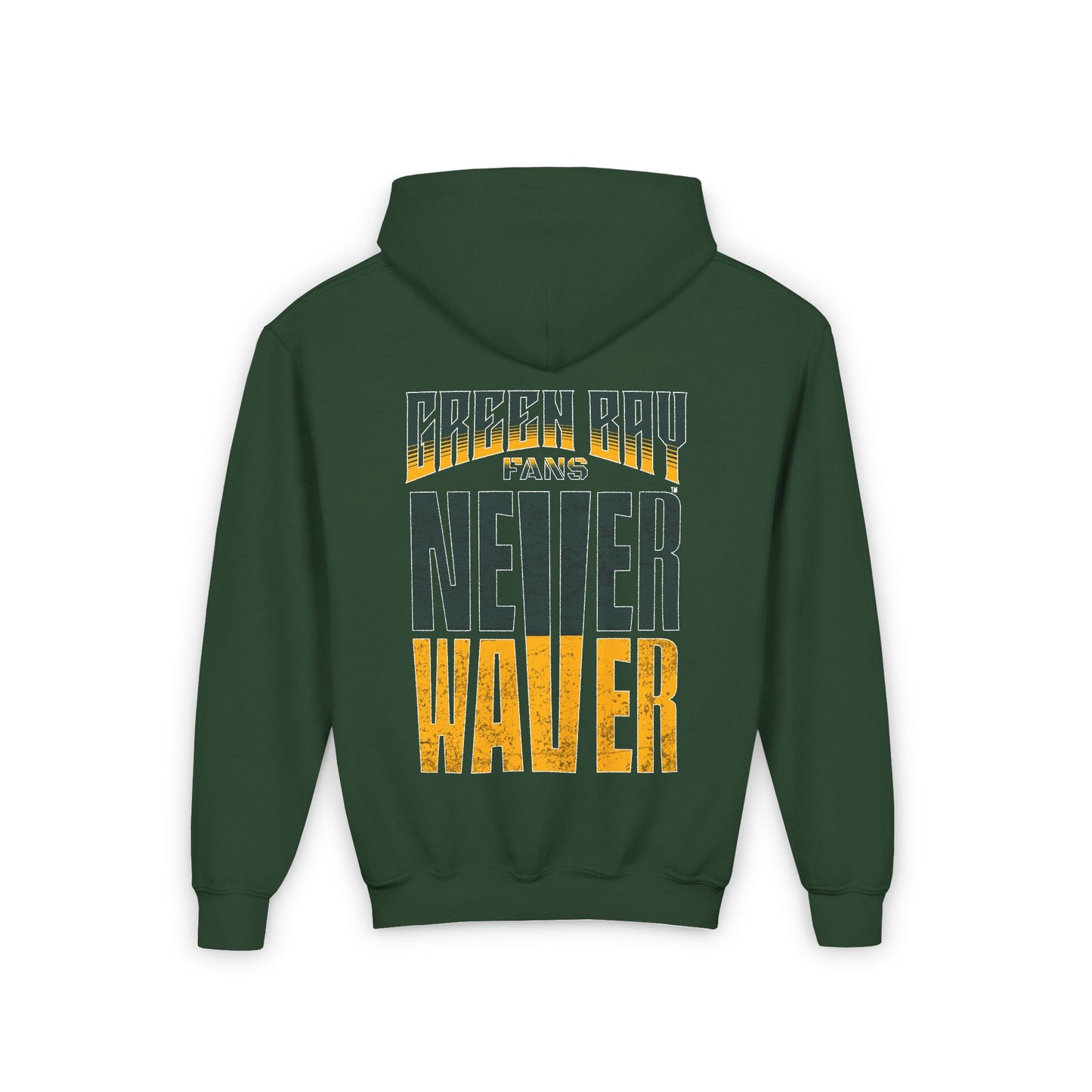 Green Bay Fans Never Waver Youth Heavy Blend Hooded Sweatshirt - Never Waver
