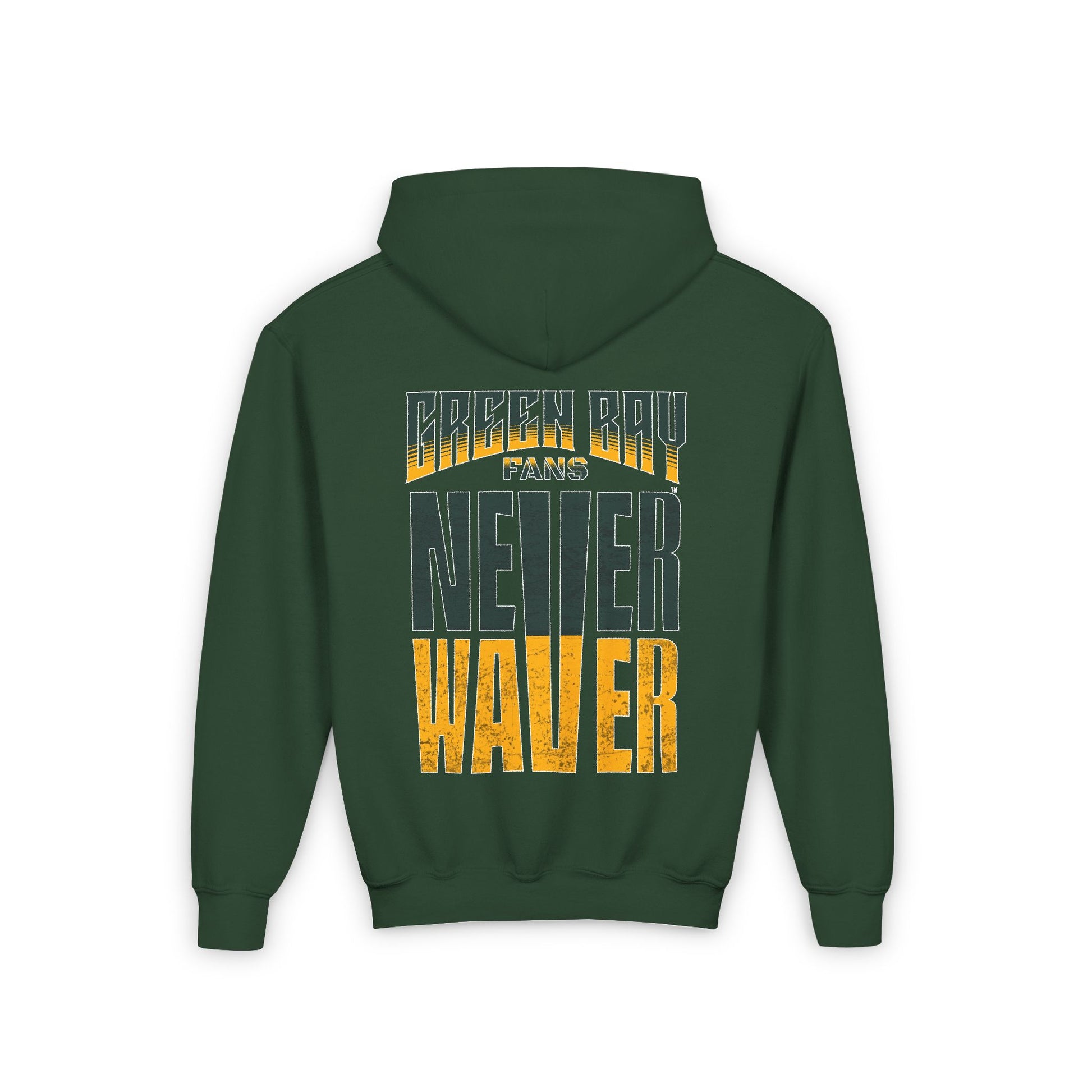 Green Bay Fans Never Waver Youth Heavy Blend Hooded Sweatshirt - Never Waver