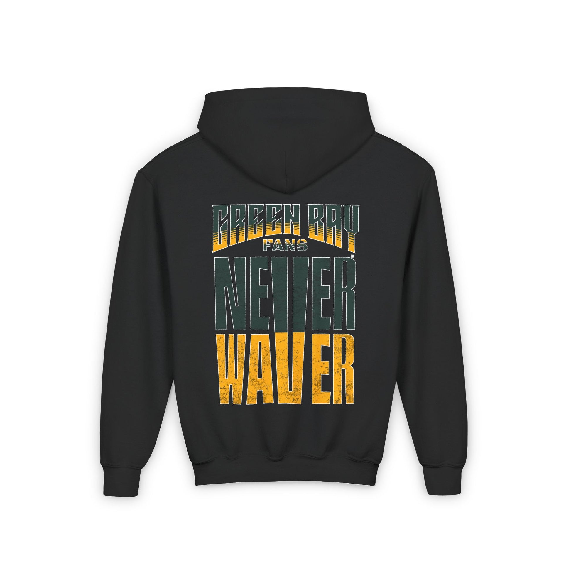 Green Bay Fans Never Waver Youth Heavy Blend Hooded Sweatshirt - Never Waver