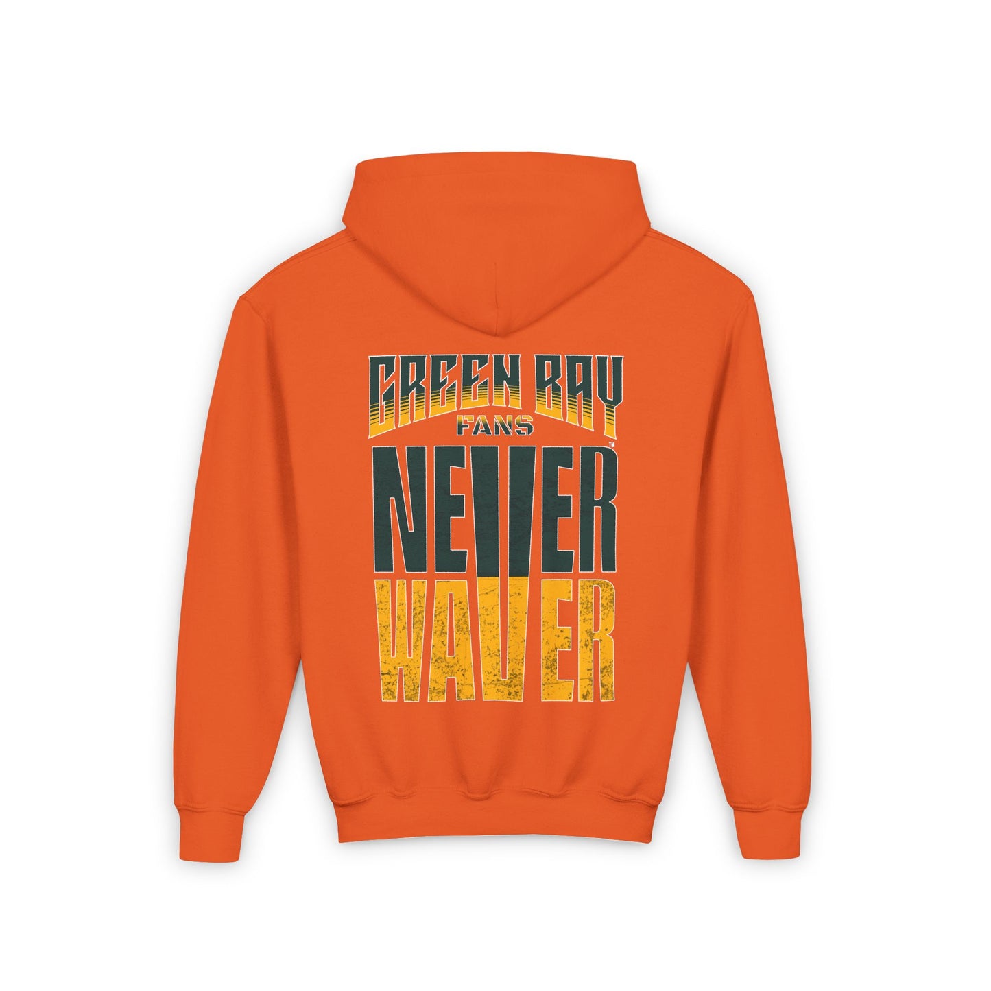 Green Bay Fans Never Waver Youth Heavy Blend Hooded Sweatshirt - Never Waver
