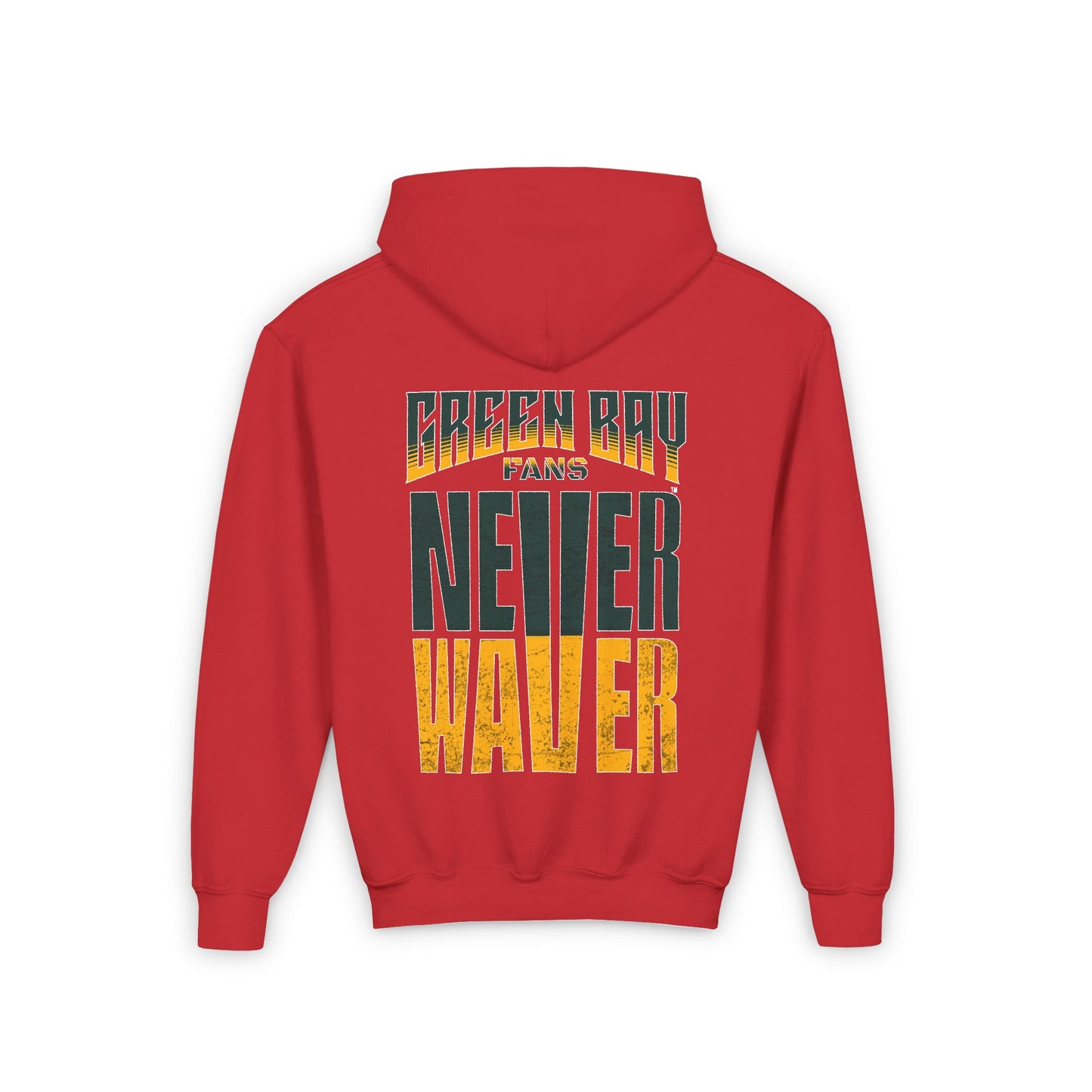 Green Bay Fans Never Waver Youth Heavy Blend Hooded Sweatshirt - Never Waver