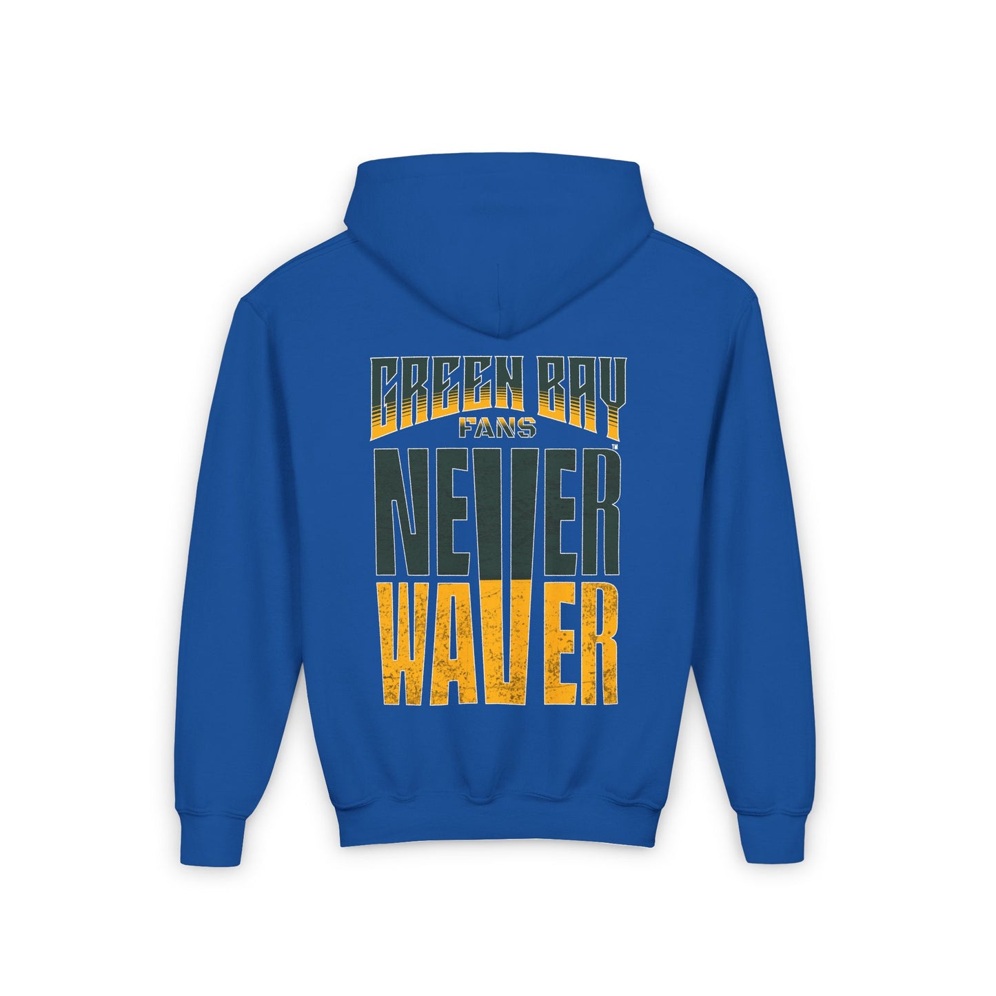 Green Bay Fans Never Waver Youth Heavy Blend Hooded Sweatshirt - Never Waver
