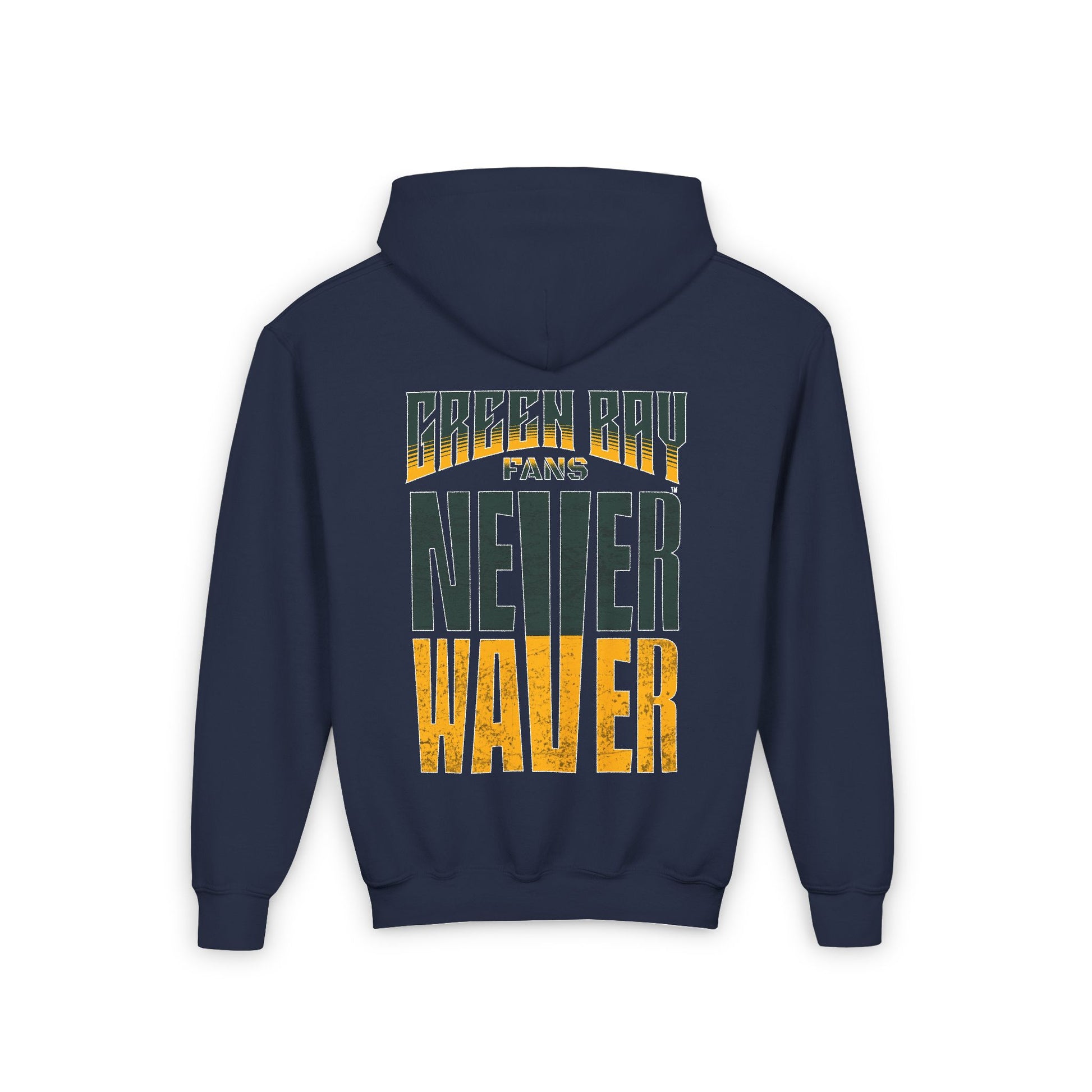 Green Bay Fans Never Waver Youth Heavy Blend Hooded Sweatshirt - Never Waver