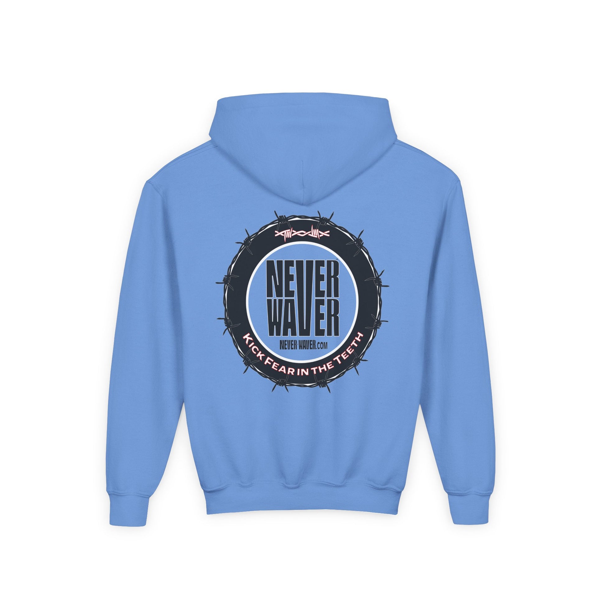 NEVER WAVER KICK FEAR IN THE TEETH Youth Heavy Blend Hooded Sweatshirt - Never Waver