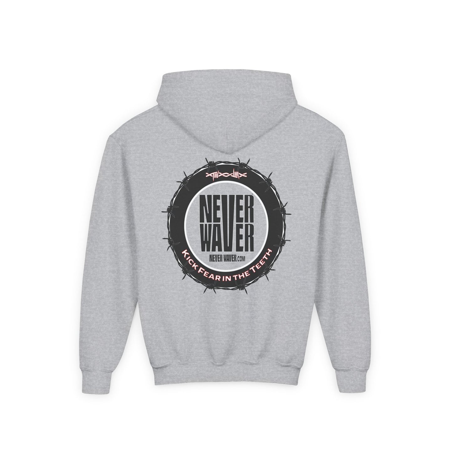 NEVER WAVER KICK FEAR IN THE TEETH Youth Heavy Blend Hooded Sweatshirt - Never Waver
