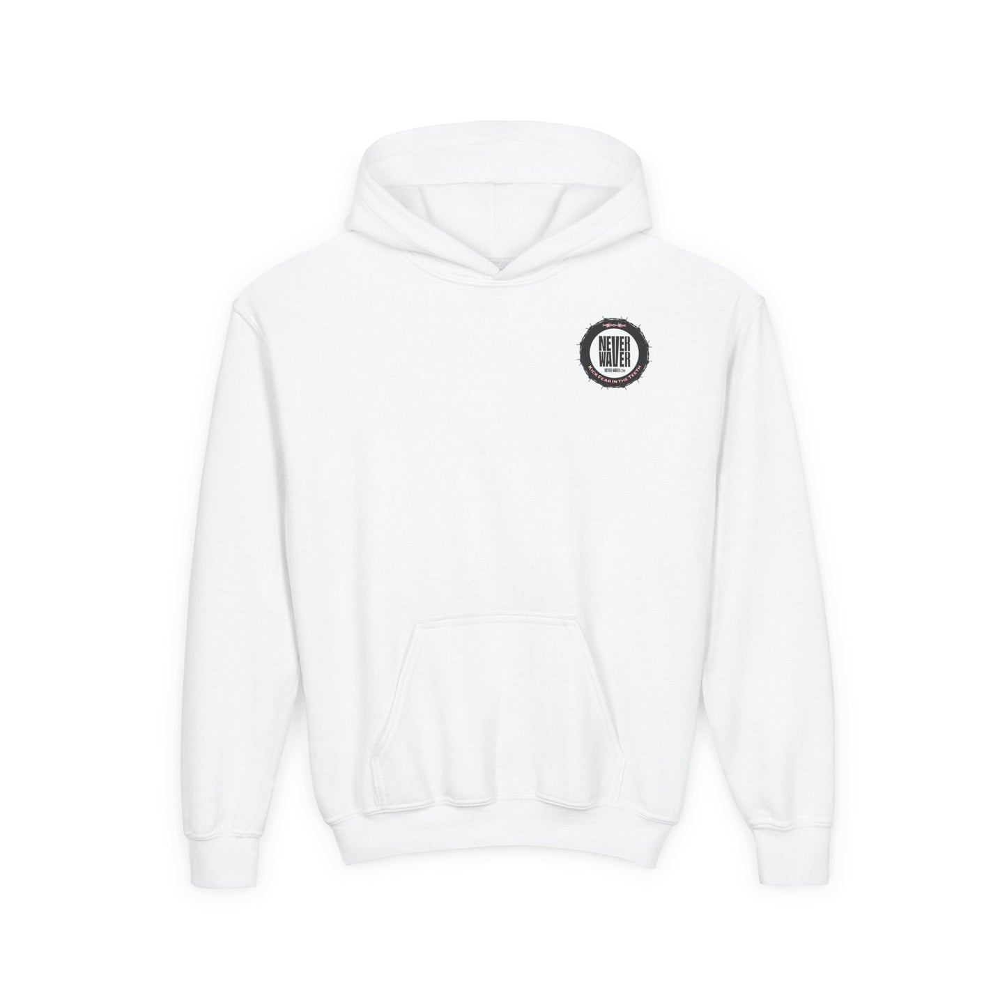 NEVER WAVER KICK FEAR IN THE TEETH Youth Heavy Blend Hooded Sweatshirt - Never Waver