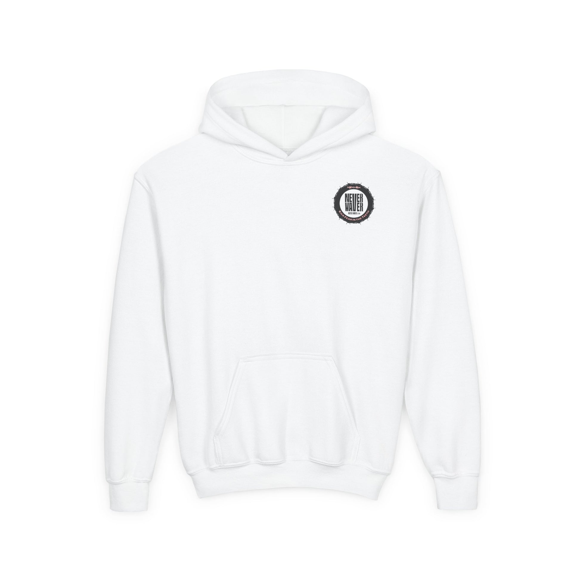 NEVER WAVER KICK FEAR IN THE TEETH Youth Heavy Blend Hooded Sweatshirt - Never Waver