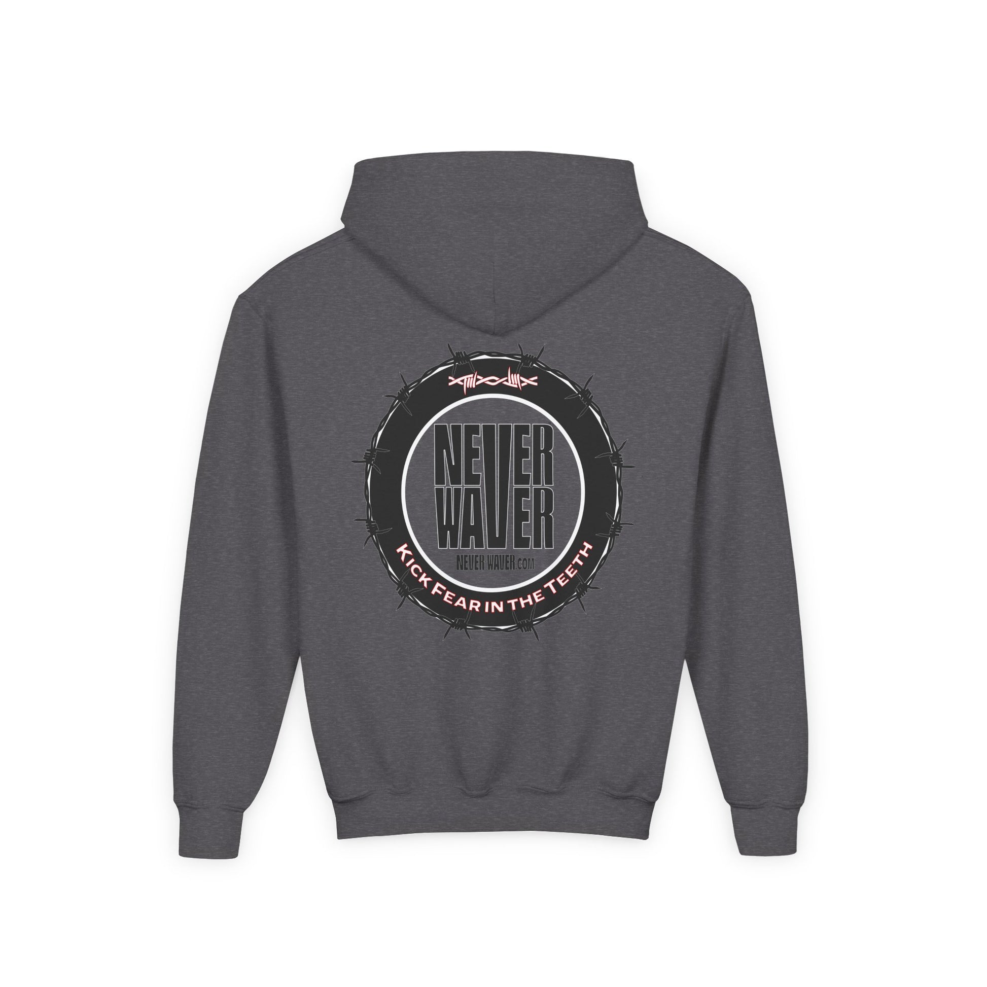 NEVER WAVER KICK FEAR IN THE TEETH Youth Heavy Blend Hooded Sweatshirt - Never Waver