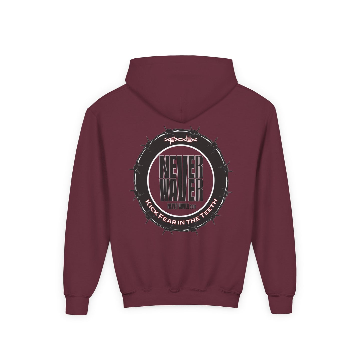NEVER WAVER KICK FEAR IN THE TEETH Youth Heavy Blend Hooded Sweatshirt - Never Waver