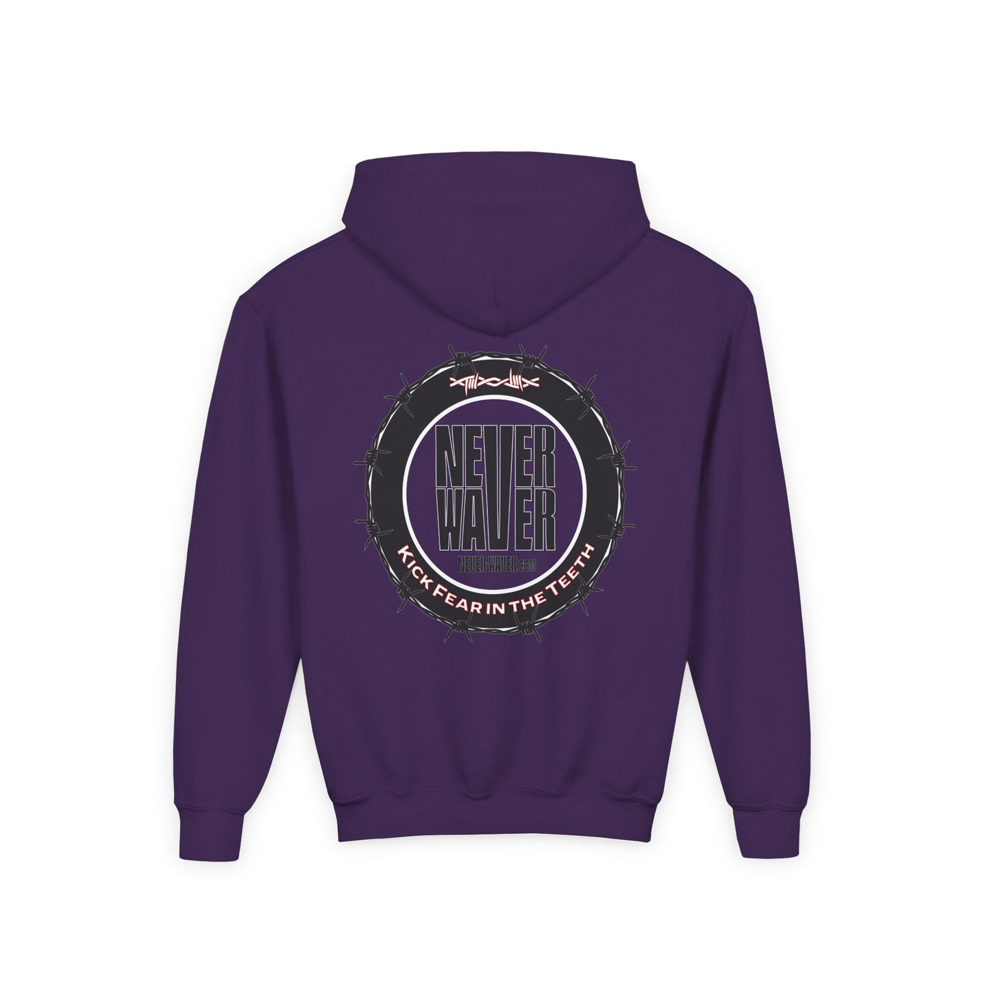 NEVER WAVER KICK FEAR IN THE TEETH Youth Heavy Blend Hooded Sweatshirt - Never Waver