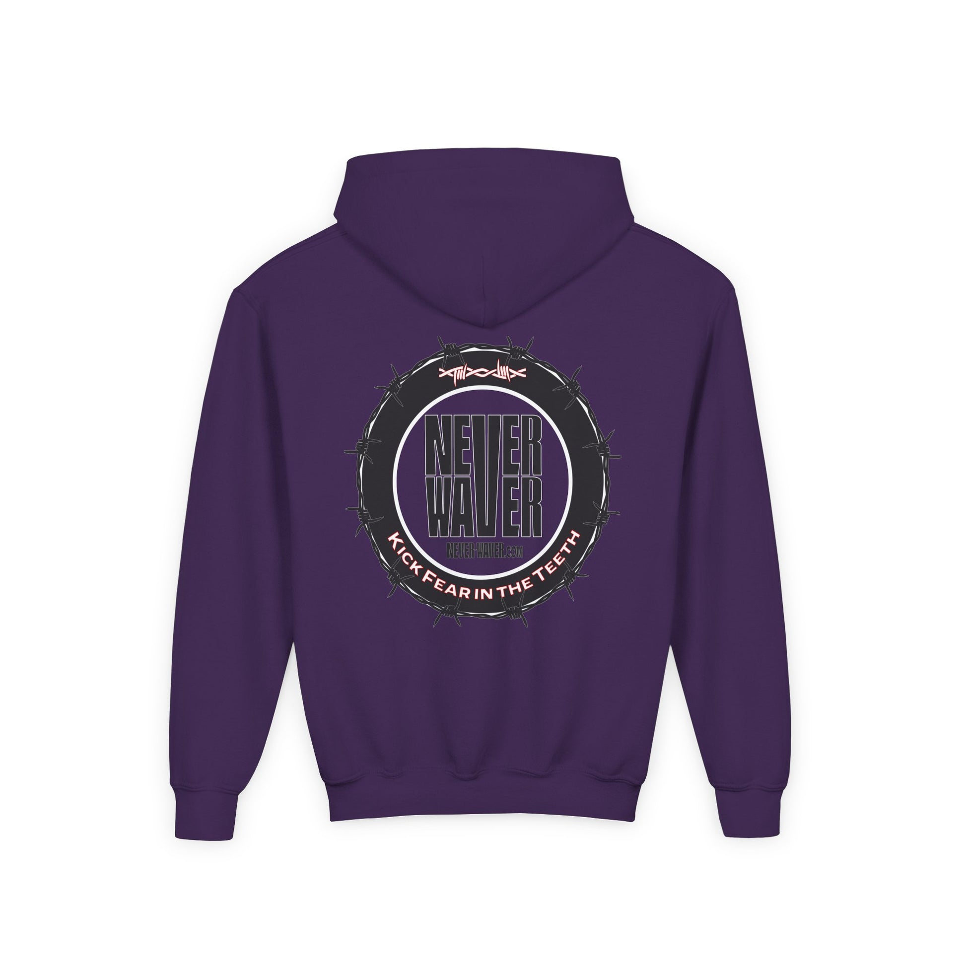 NEVER WAVER KICK FEAR IN THE TEETH Youth Heavy Blend Hooded Sweatshirt - Never Waver