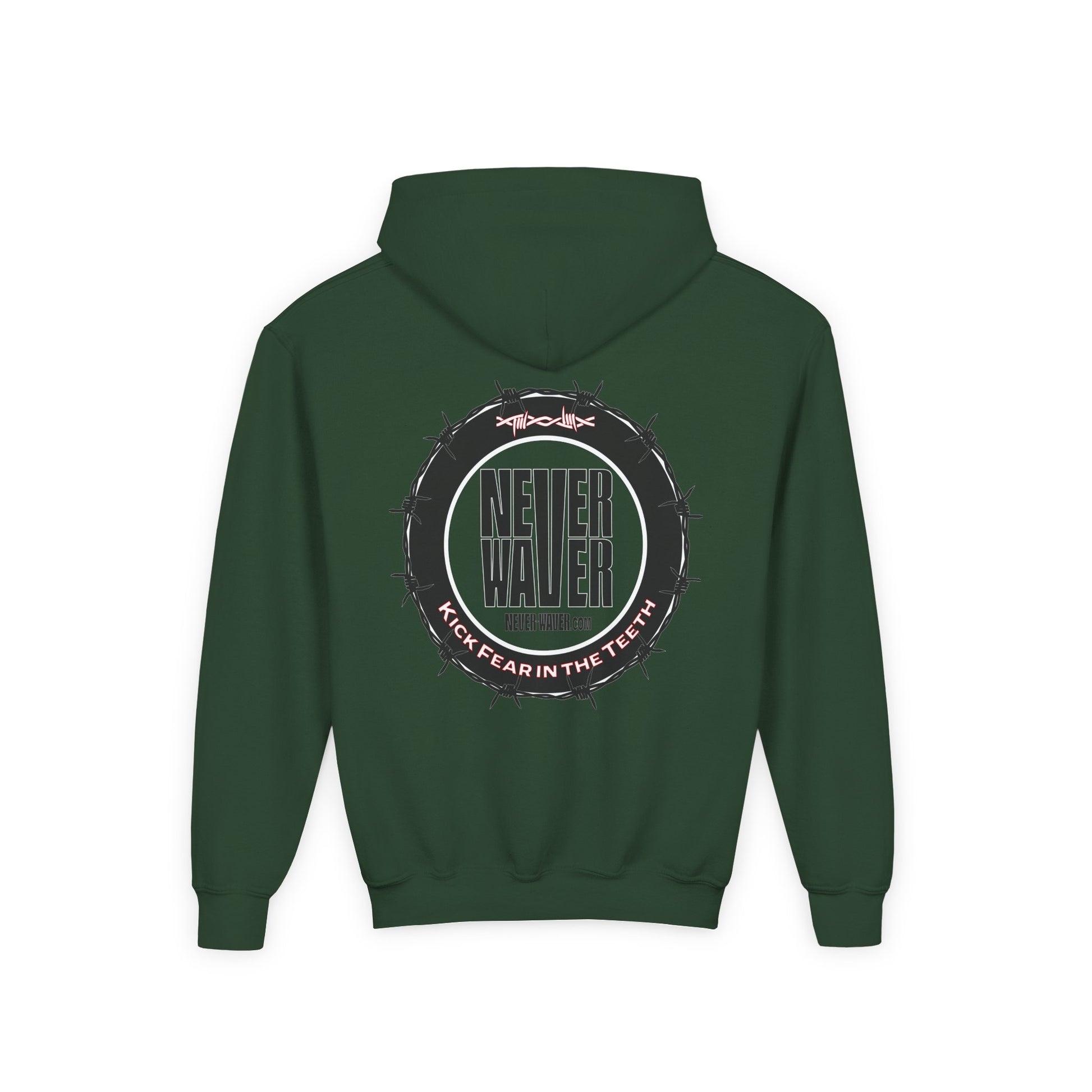 NEVER WAVER KICK FEAR IN THE TEETH Youth Heavy Blend Hooded Sweatshirt - Never Waver