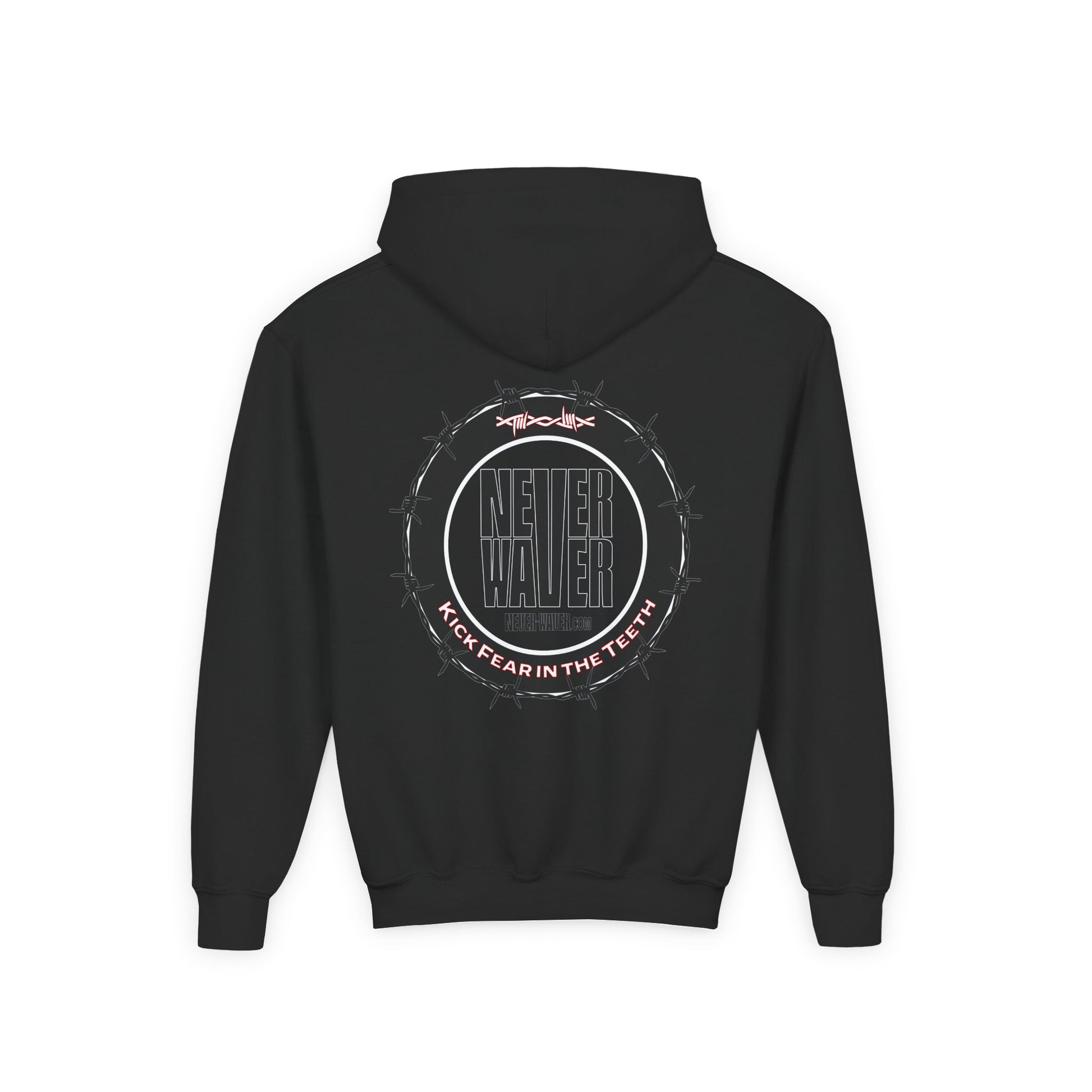 NEVER WAVER KICK FEAR IN THE TEETH Youth Heavy Blend Hooded Sweatshirt - Never Waver