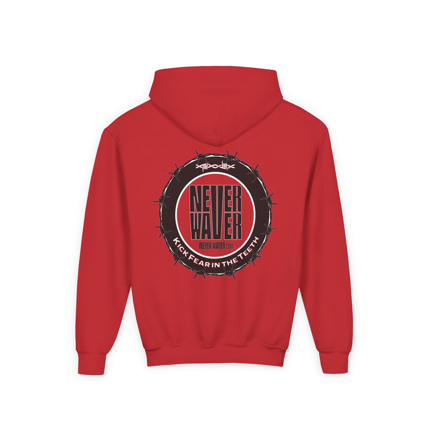 NEVER WAVER KICK FEAR IN THE TEETH Youth Heavy Blend Hooded Sweatshirt - Never Waver