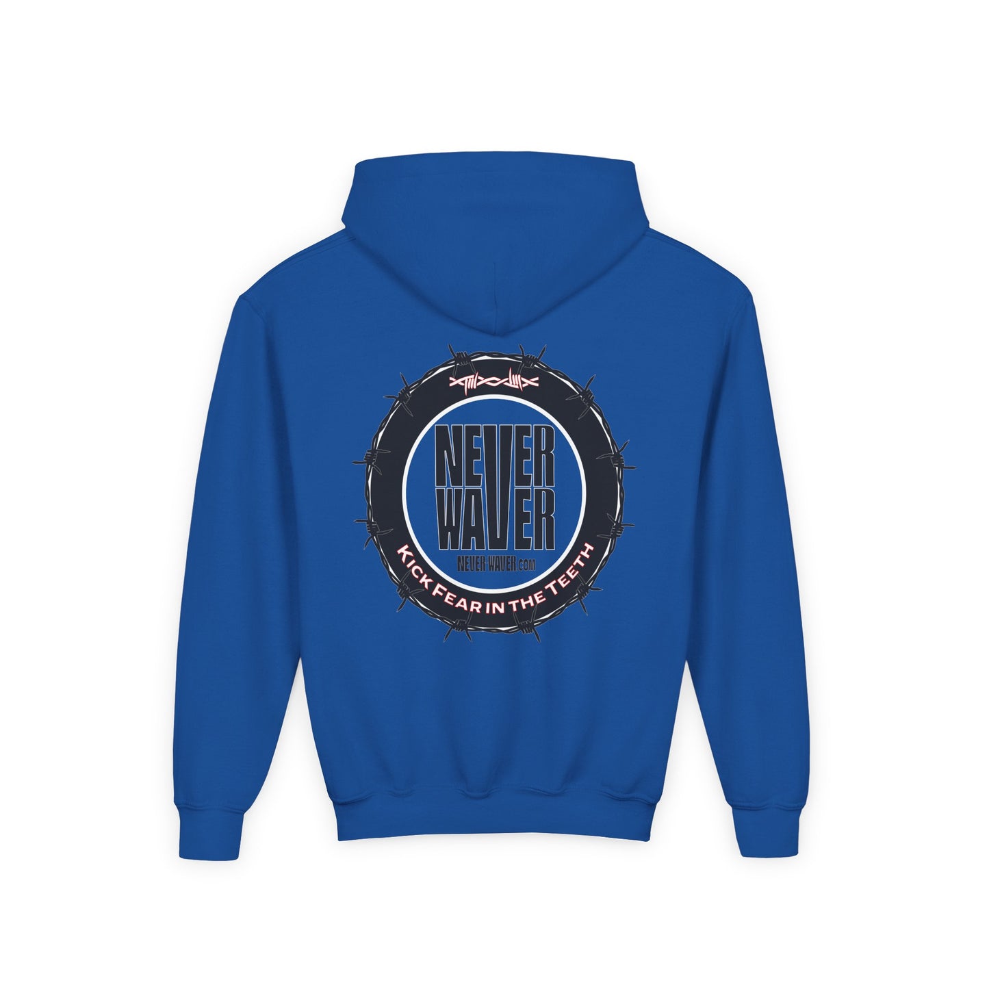 NEVER WAVER KICK FEAR IN THE TEETH Youth Heavy Blend Hooded Sweatshirt - Never Waver