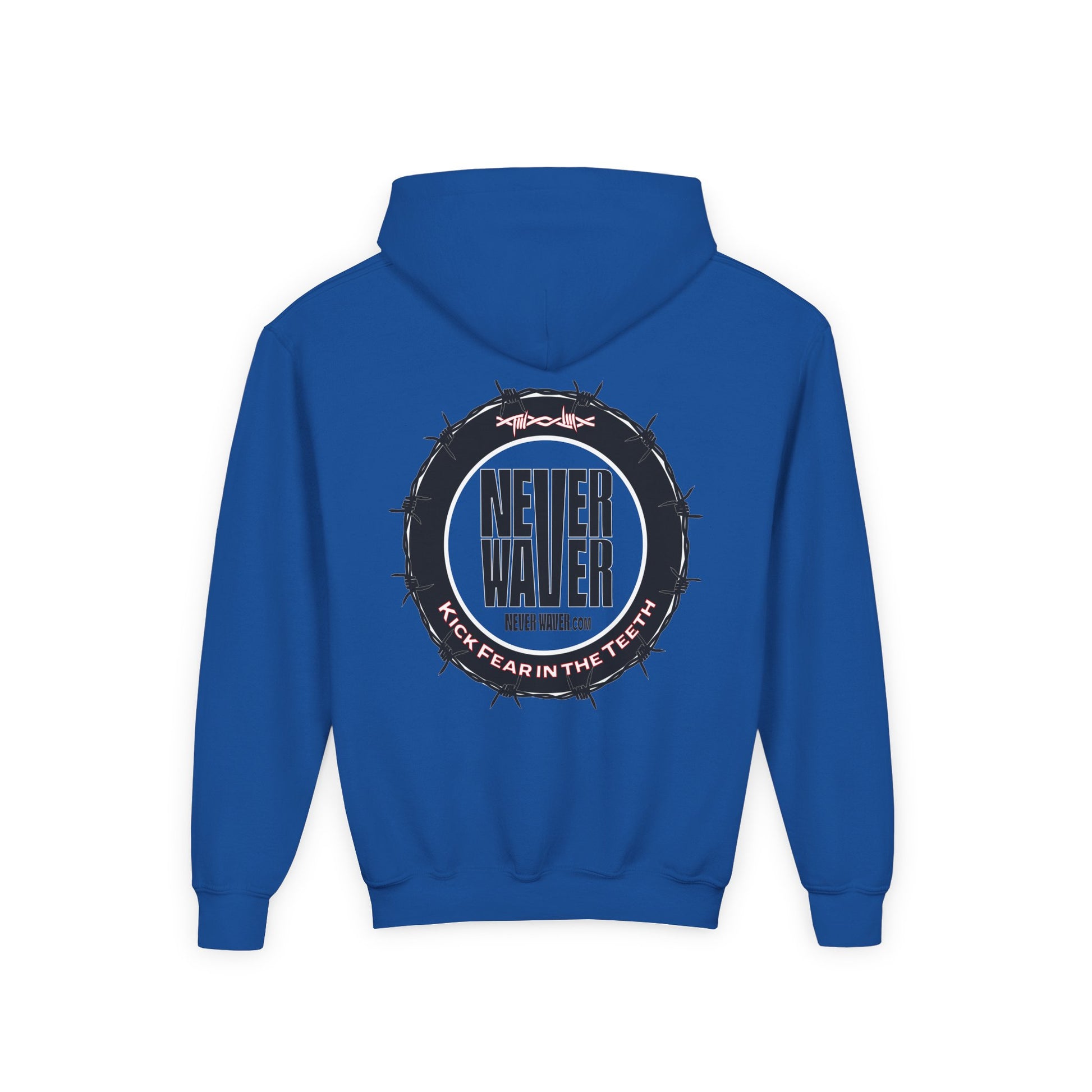 NEVER WAVER KICK FEAR IN THE TEETH Youth Heavy Blend Hooded Sweatshirt - Never Waver