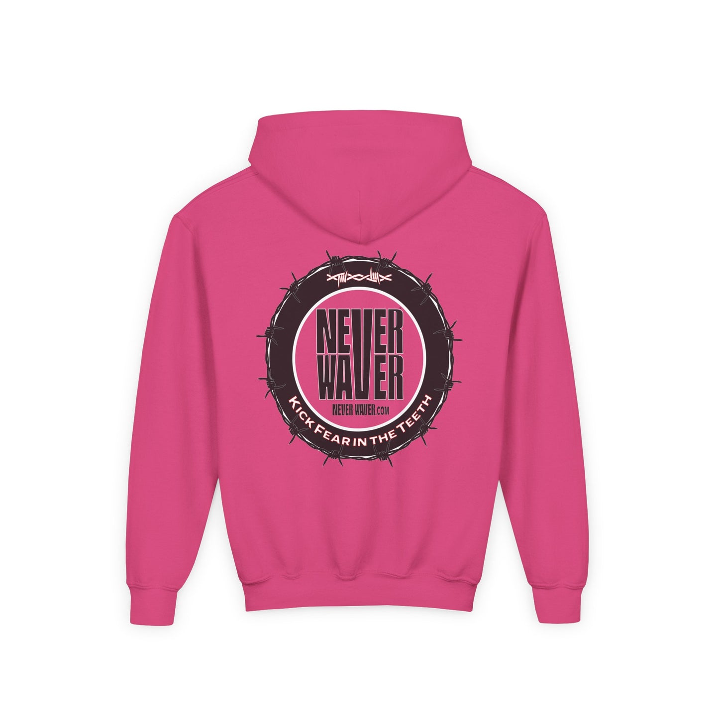 NEVER WAVER KICK FEAR IN THE TEETH Youth Heavy Blend Hooded Sweatshirt - Never Waver