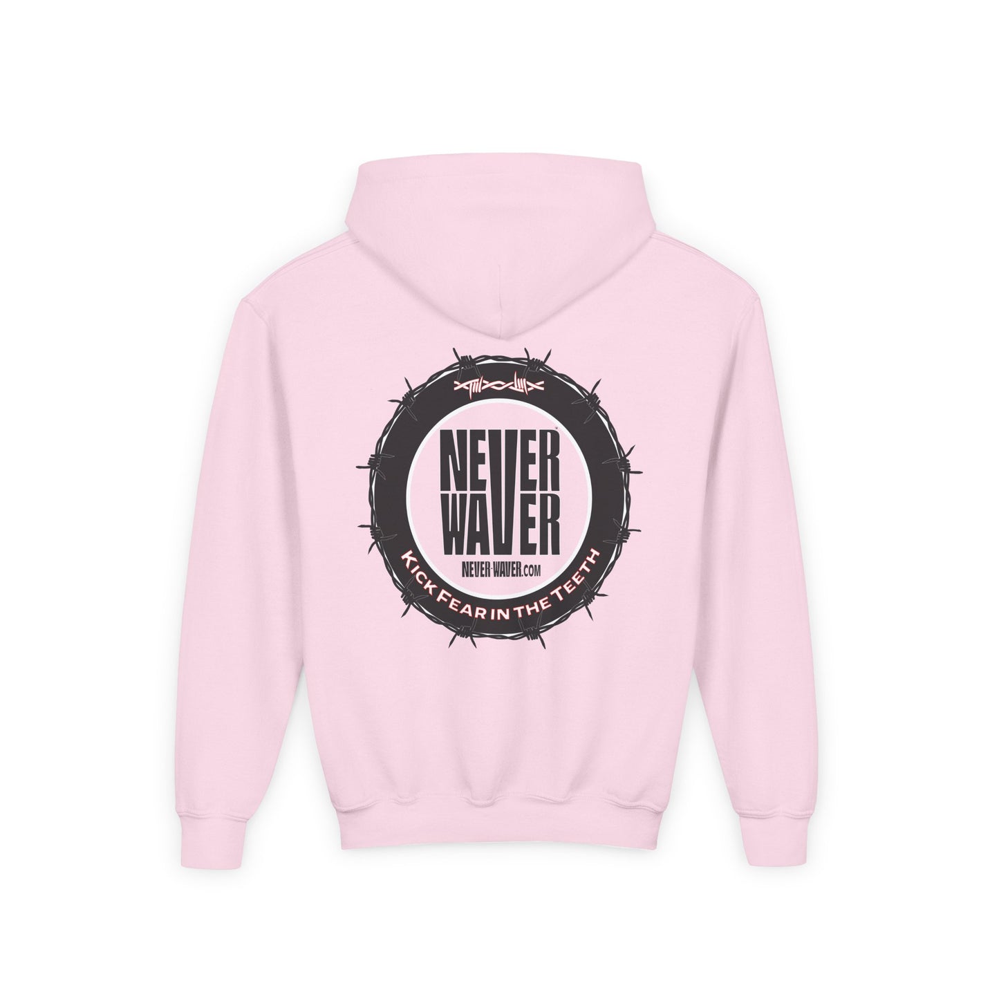NEVER WAVER KICK FEAR IN THE TEETH Youth Heavy Blend Hooded Sweatshirt - Never Waver