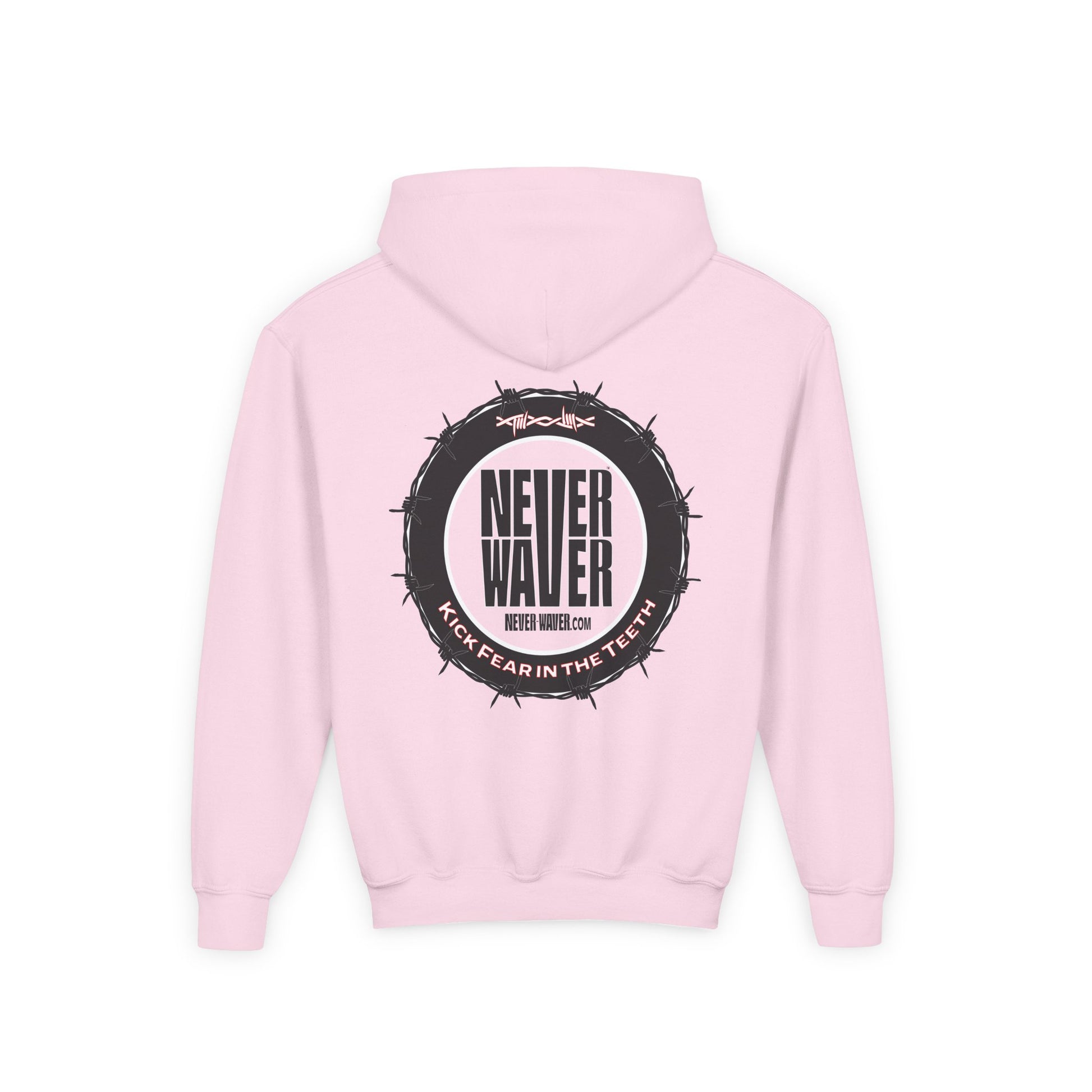 NEVER WAVER KICK FEAR IN THE TEETH Youth Heavy Blend Hooded Sweatshirt - Never Waver