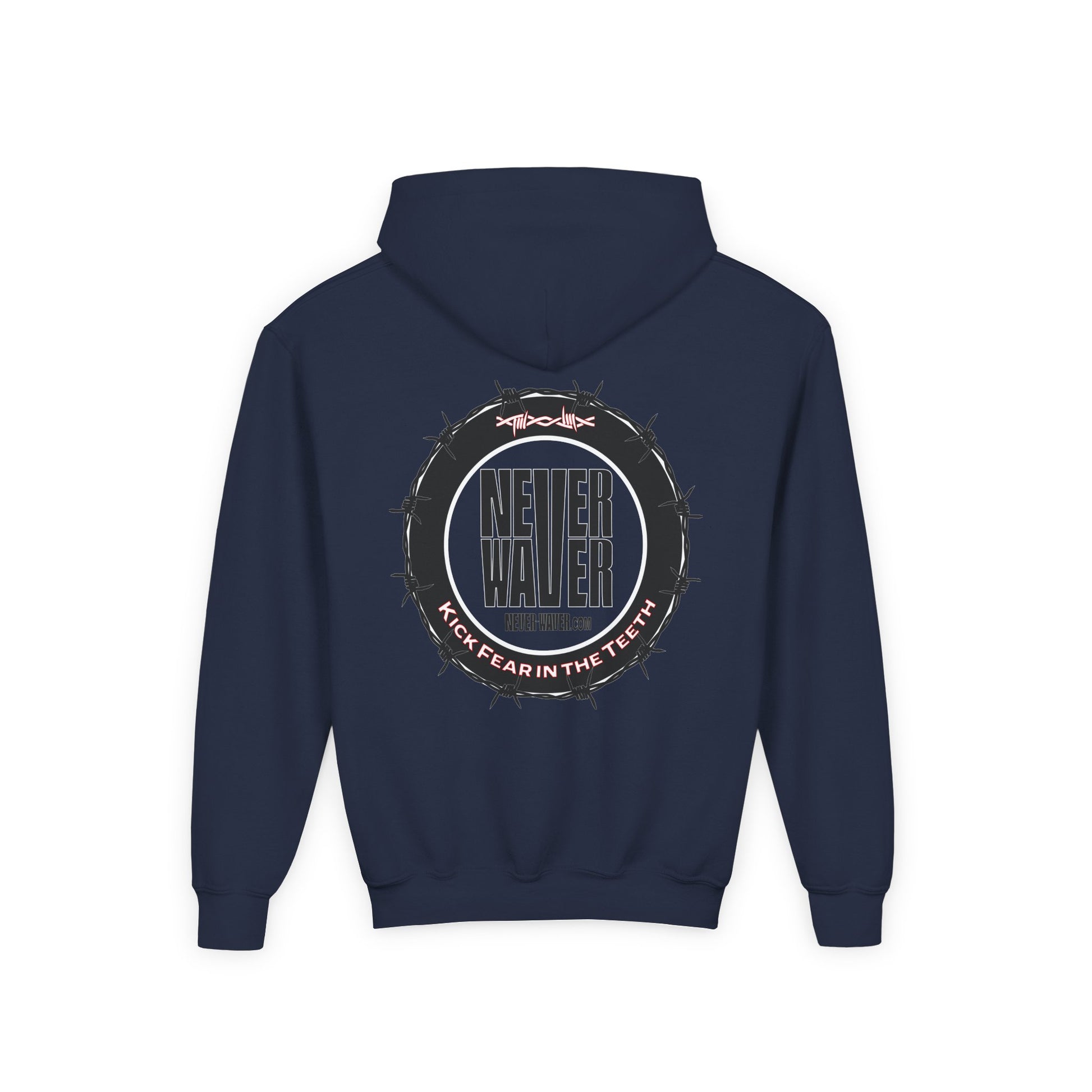 NEVER WAVER KICK FEAR IN THE TEETH Youth Heavy Blend Hooded Sweatshirt - Never Waver