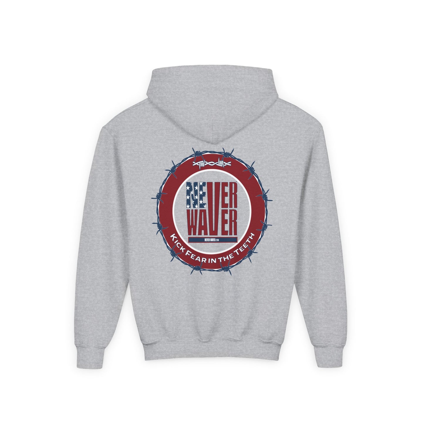 NEVER WAVER KICK FEAR IN THE TEETH Youth Heavy Blend Hooded Sweatshirt - Never Waver