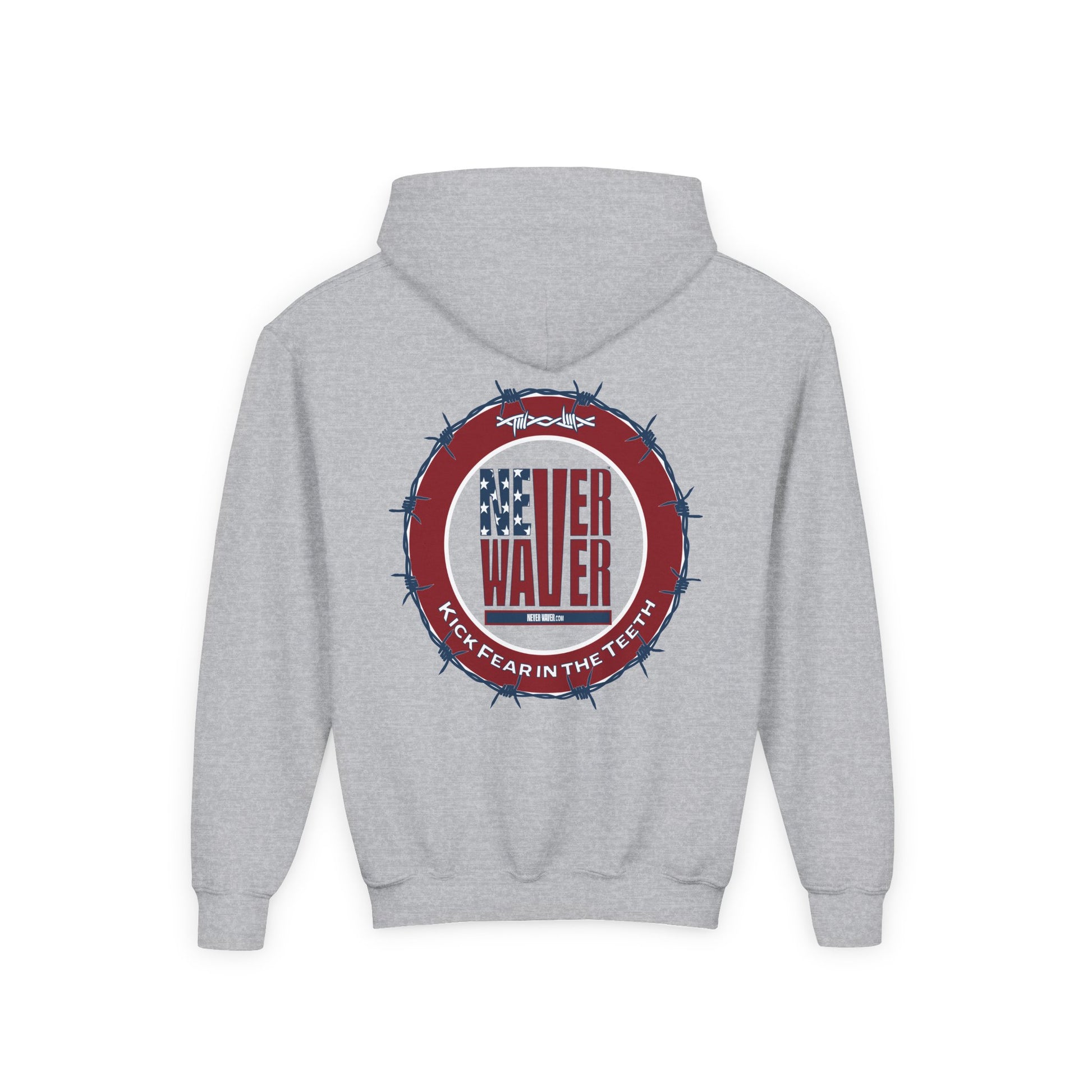 NEVER WAVER KICK FEAR IN THE TEETH Youth Heavy Blend Hooded Sweatshirt - Never Waver