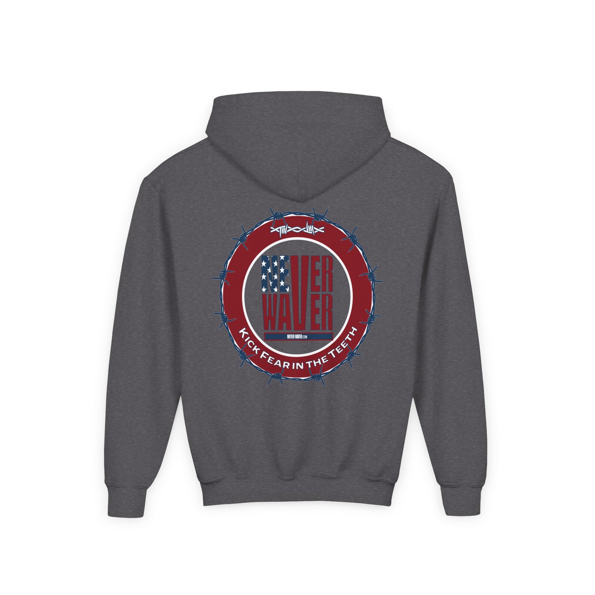 NEVER WAVER KICK FEAR IN THE TEETH Youth Heavy Blend Hooded Sweatshirt - Never Waver
