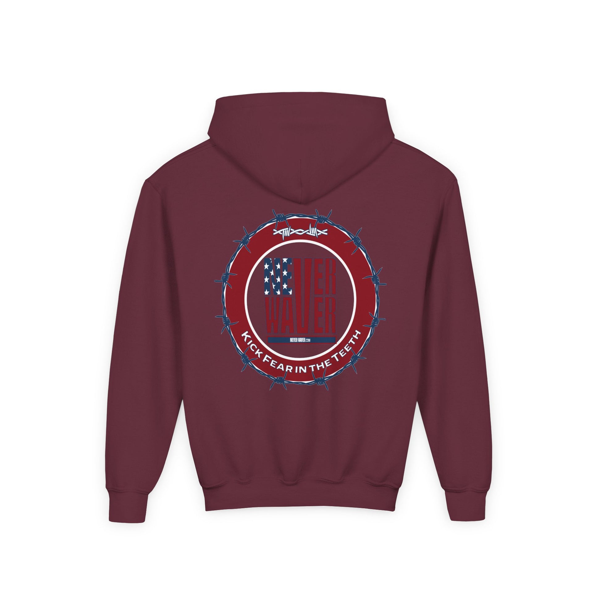 NEVER WAVER KICK FEAR IN THE TEETH Youth Heavy Blend Hooded Sweatshirt - Never Waver
