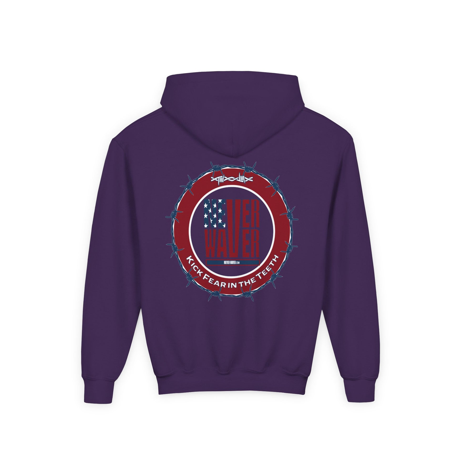 NEVER WAVER KICK FEAR IN THE TEETH Youth Heavy Blend Hooded Sweatshirt - Never Waver
