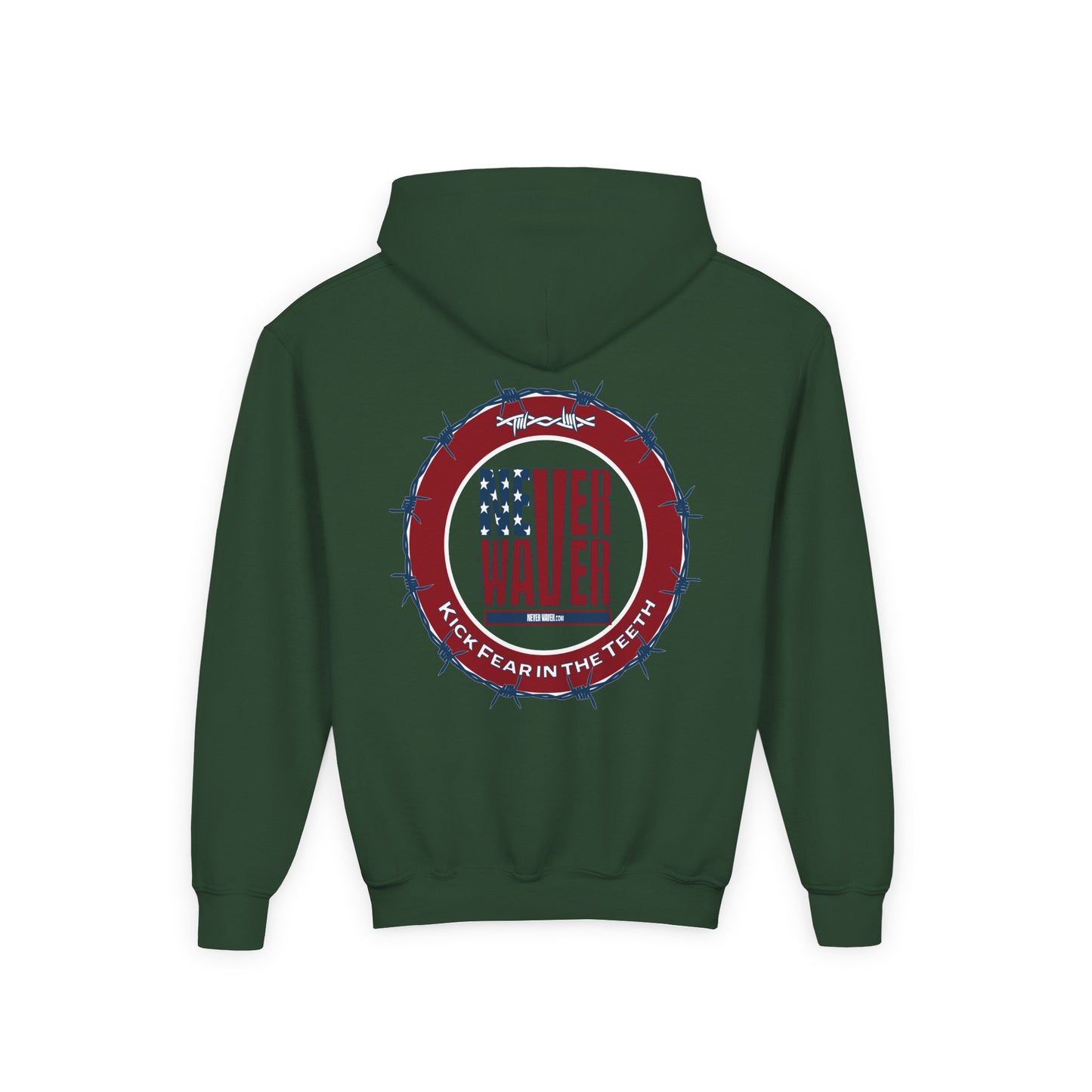 NEVER WAVER KICK FEAR IN THE TEETH Youth Heavy Blend Hooded Sweatshirt - Never Waver