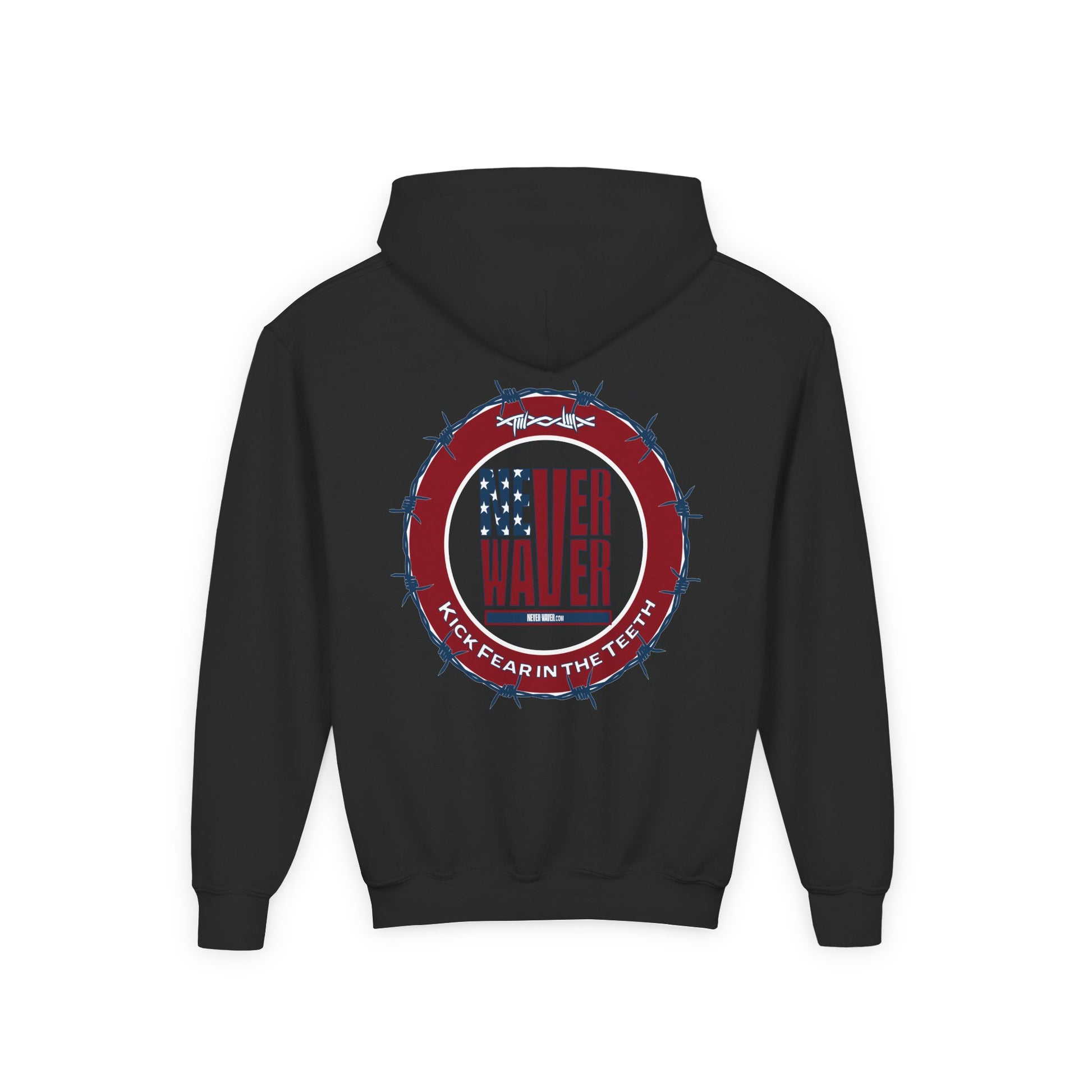NEVER WAVER KICK FEAR IN THE TEETH Youth Heavy Blend Hooded Sweatshirt - Never Waver