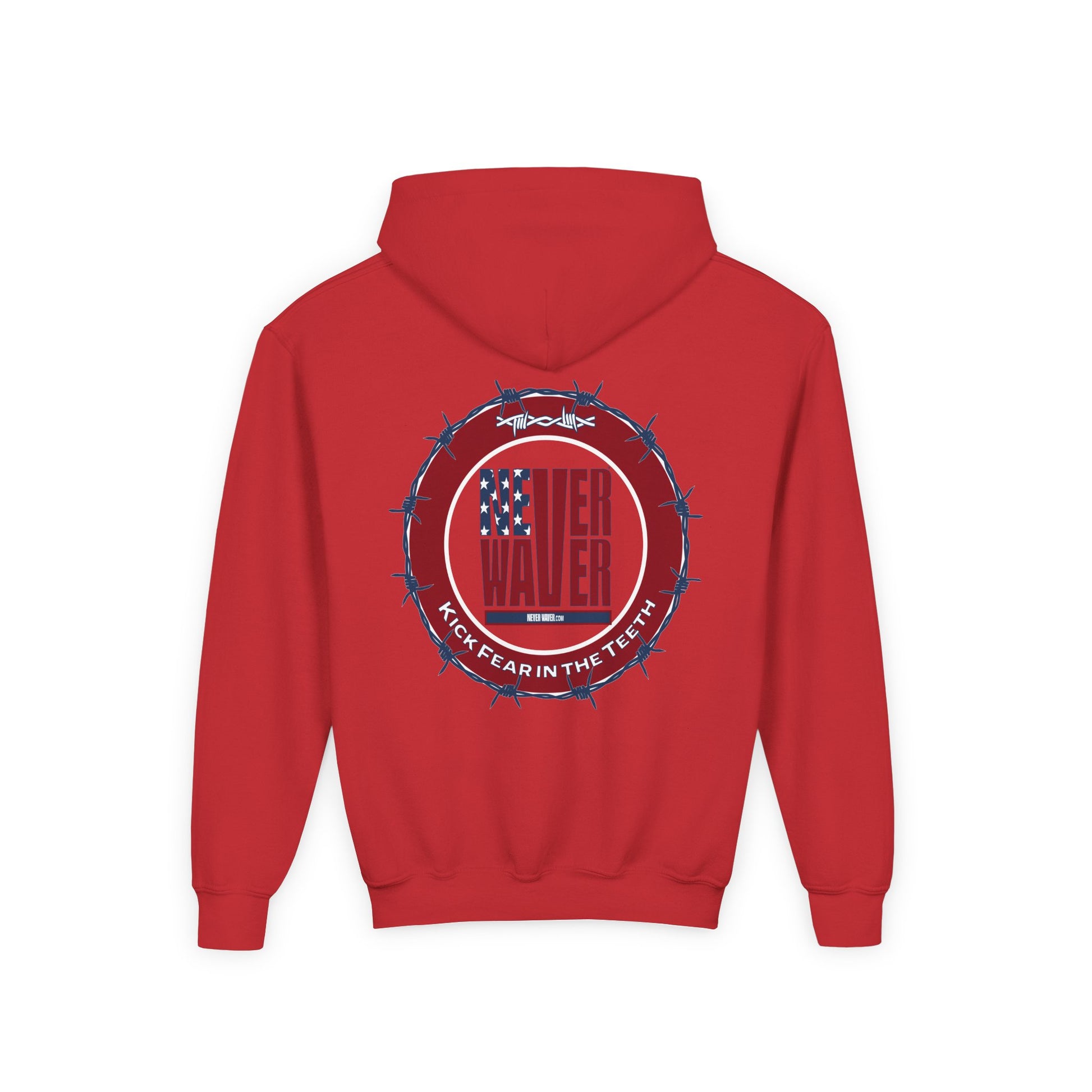 NEVER WAVER KICK FEAR IN THE TEETH Youth Heavy Blend Hooded Sweatshirt - Never Waver