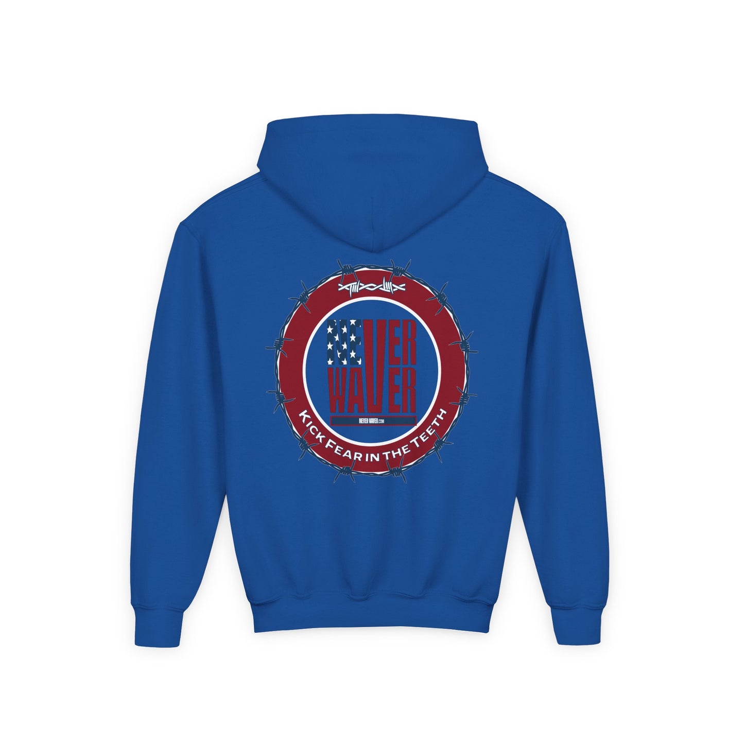 NEVER WAVER KICK FEAR IN THE TEETH Youth Heavy Blend Hooded Sweatshirt - Never Waver