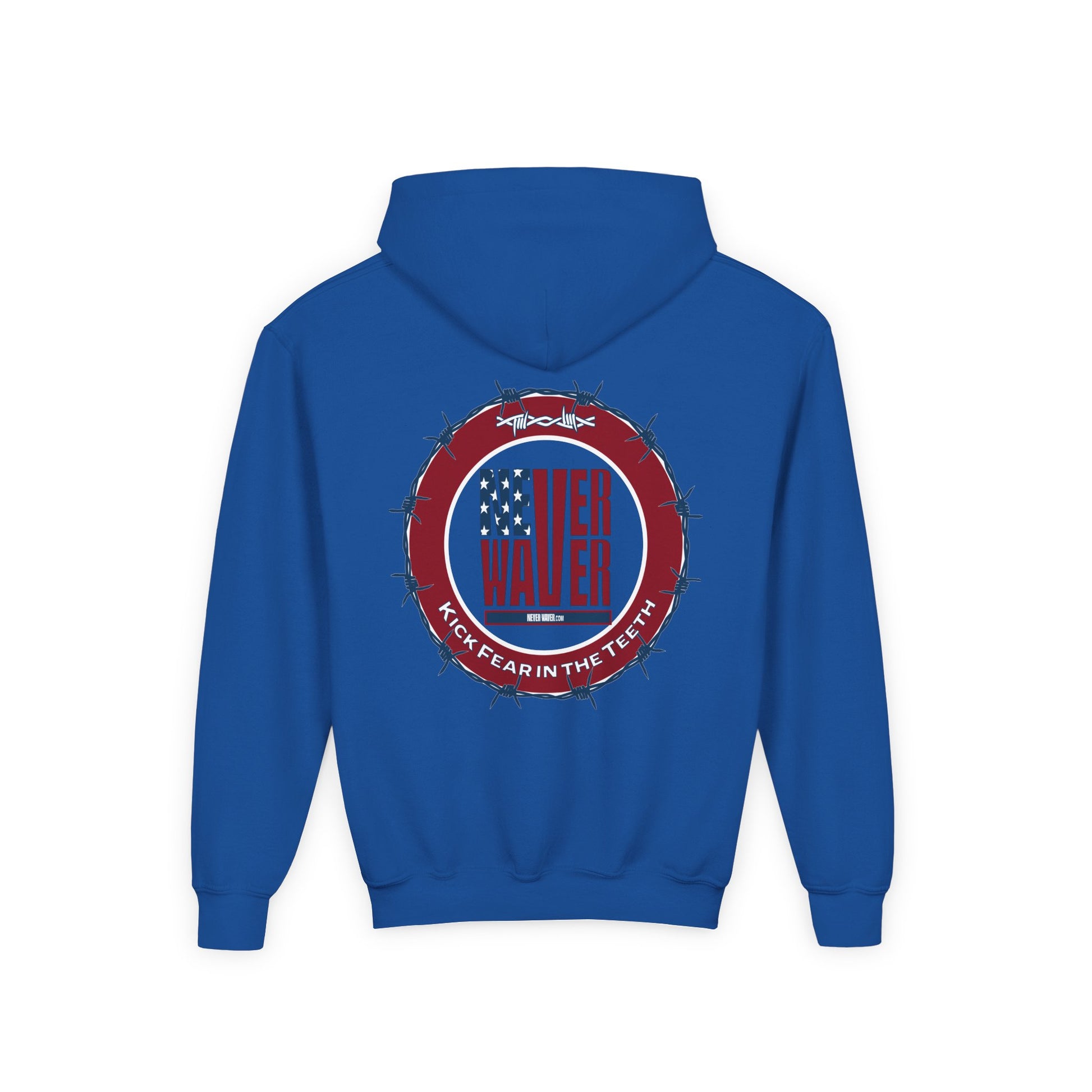 NEVER WAVER KICK FEAR IN THE TEETH Youth Heavy Blend Hooded Sweatshirt - Never Waver