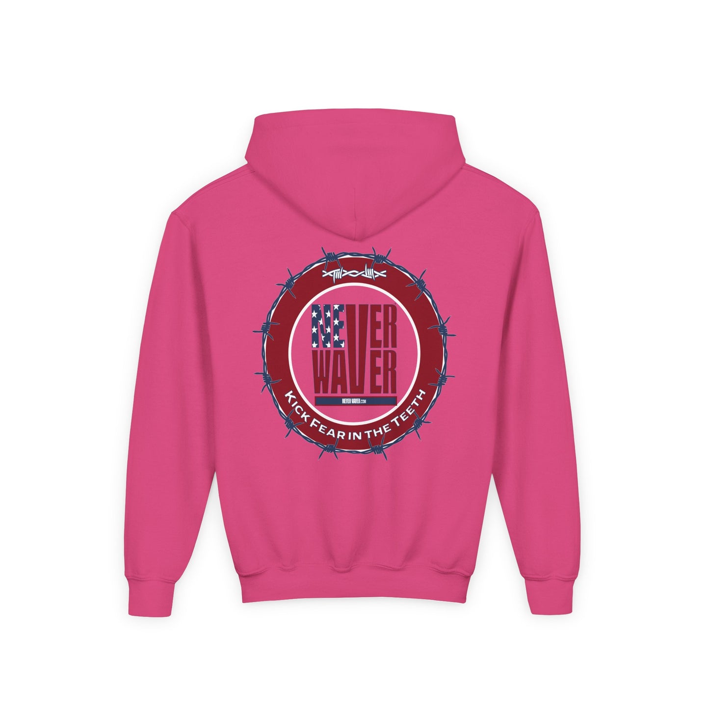 NEVER WAVER KICK FEAR IN THE TEETH Youth Heavy Blend Hooded Sweatshirt - Never Waver