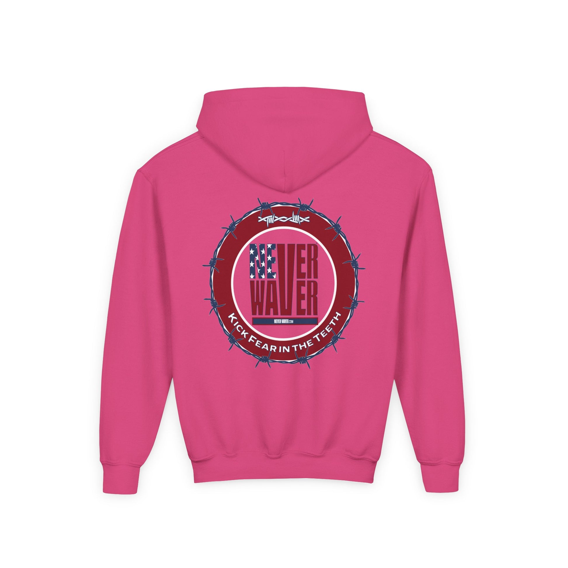 NEVER WAVER KICK FEAR IN THE TEETH Youth Heavy Blend Hooded Sweatshirt - Never Waver