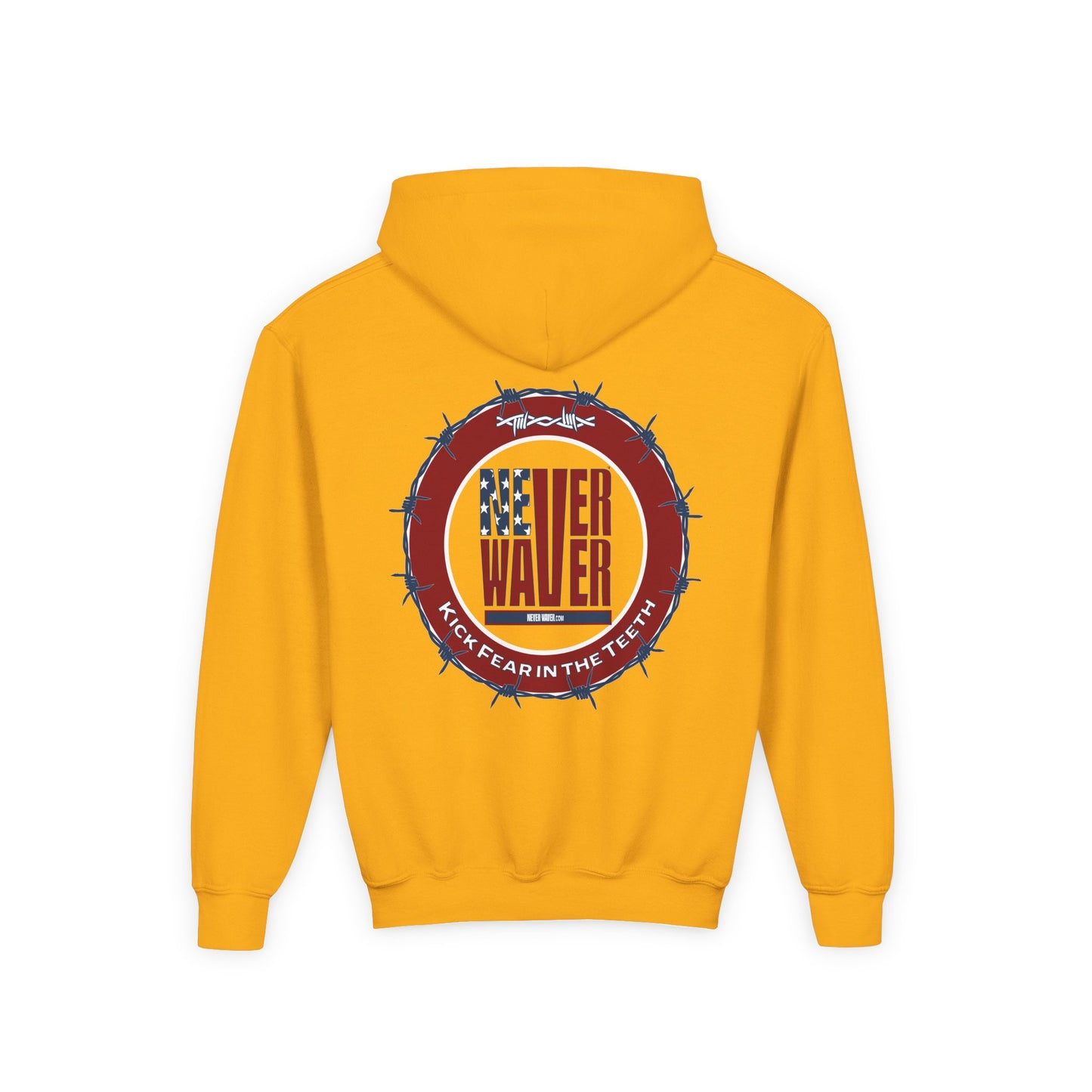 NEVER WAVER KICK FEAR IN THE TEETH Youth Heavy Blend Hooded Sweatshirt - Never Waver
