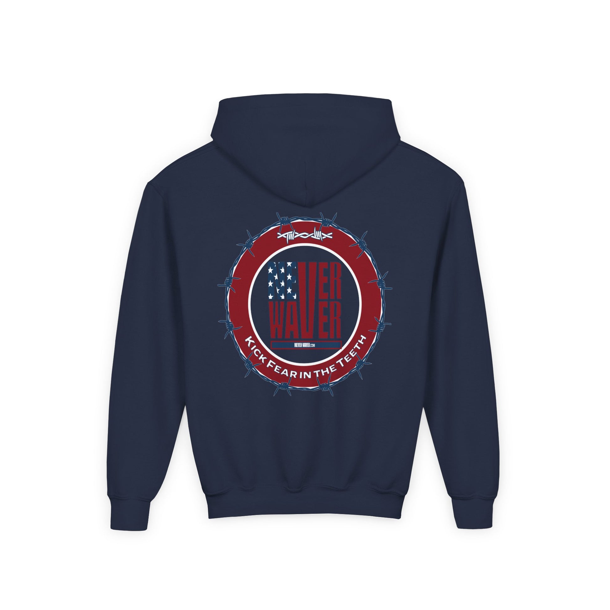 NEVER WAVER KICK FEAR IN THE TEETH Youth Heavy Blend Hooded Sweatshirt - Never Waver