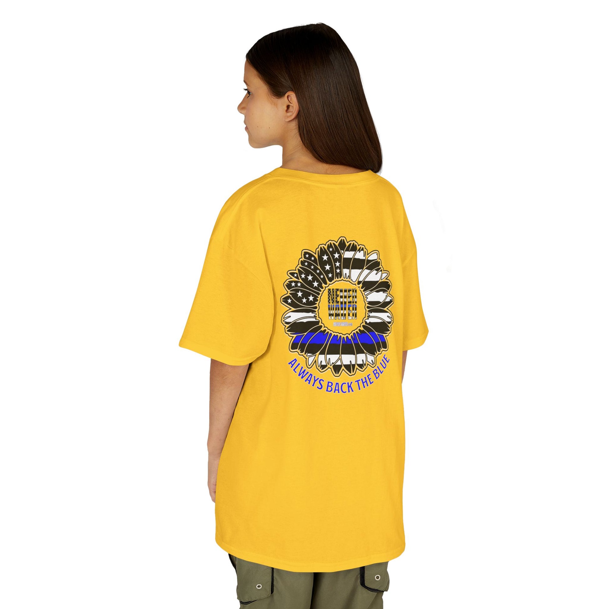 True Americans Never Waver They Always Back The Blue   Kids Heavy Cotton™ Tee - Never Waver