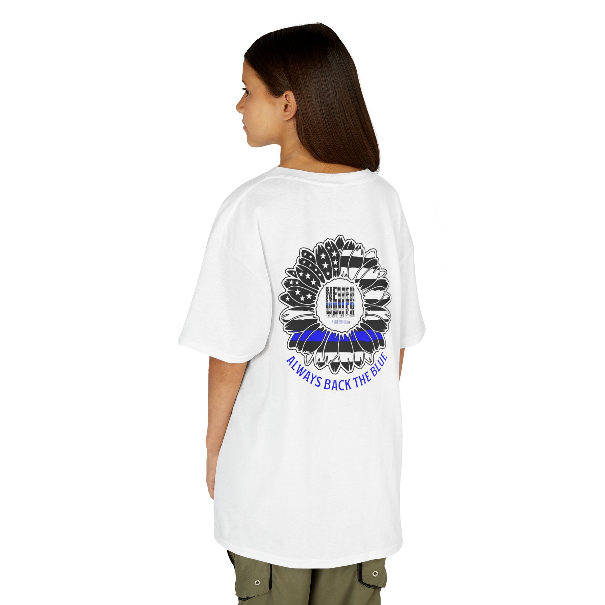 True Americans Never Waver They Always Back The Blue   Kids Heavy Cotton™ Tee - Never Waver